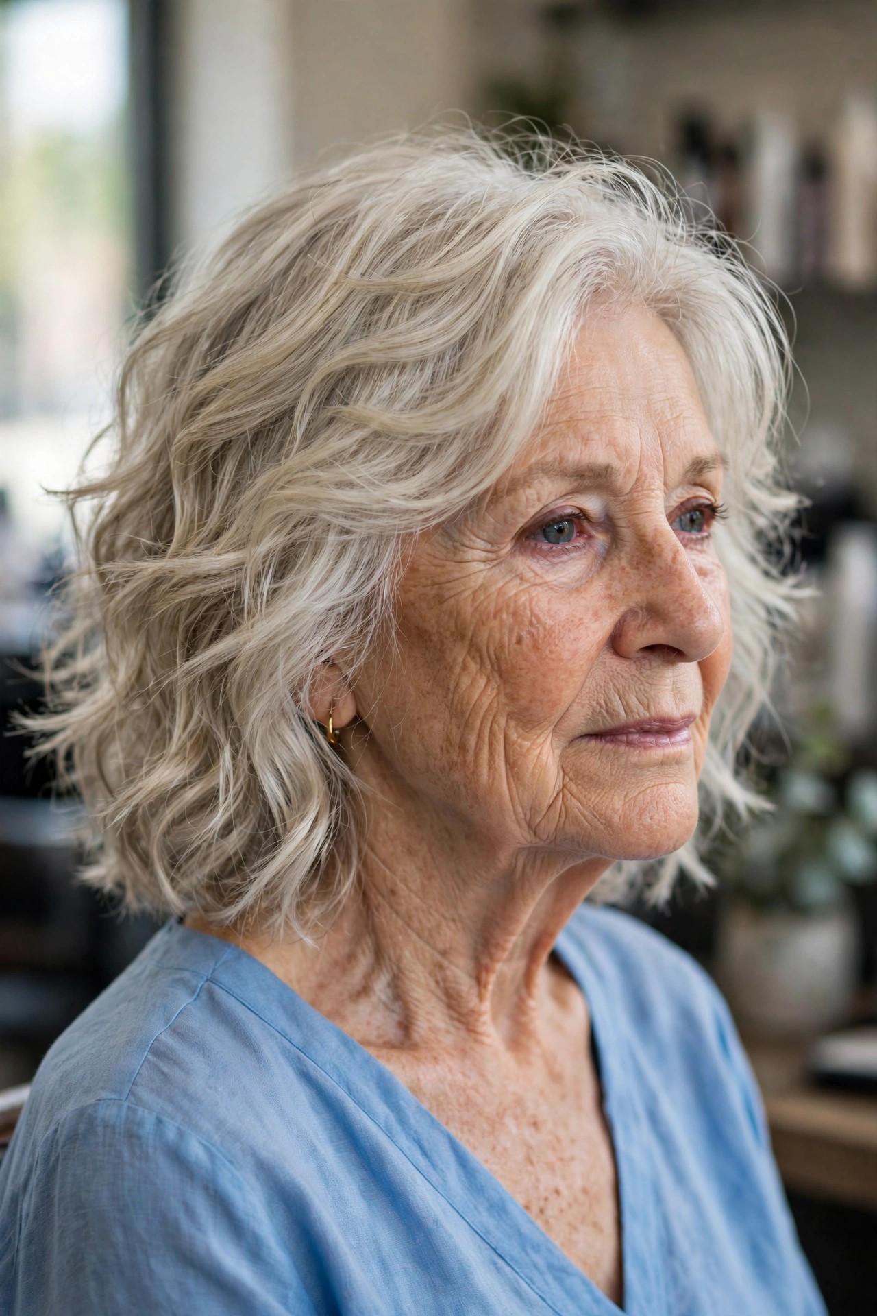 Feathered Waves for Naturally Wavy Hair - feathered haircut for a woman over 60 with volume