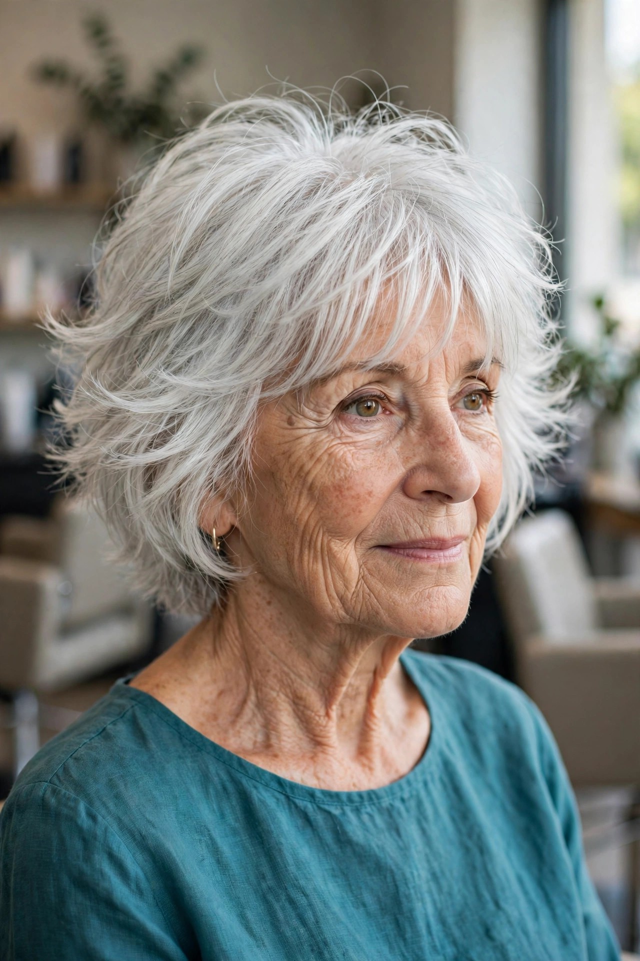 Feathered Shag with Wispy Bangs - feathered haircut for a woman over 60 with volume