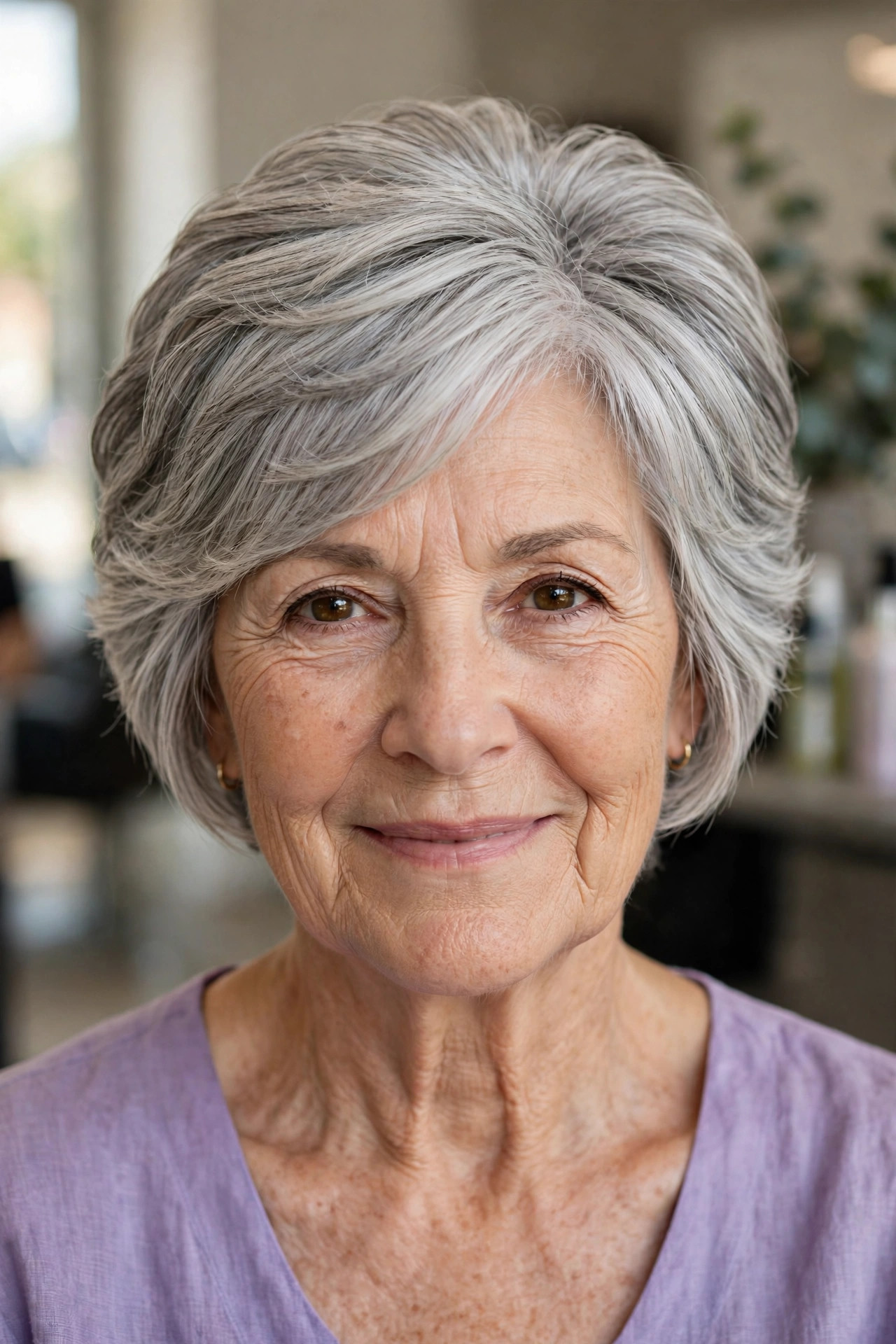 Short Feathered Wedge with a Soft Finish - feathered hairstyle on a woman over 50
