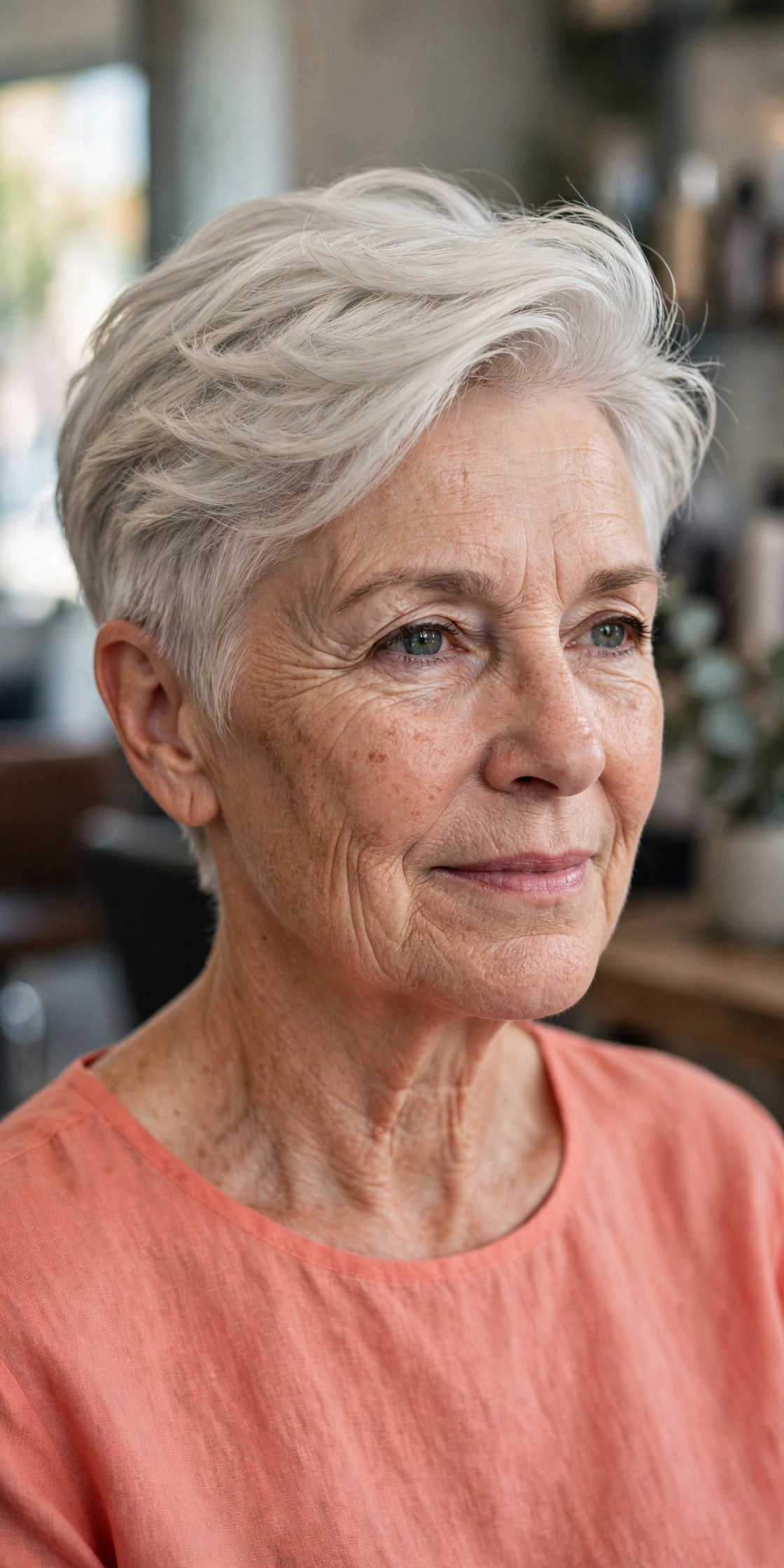 Feathered Crop with Long Top Layers - feathered hairstyle on a woman over 50