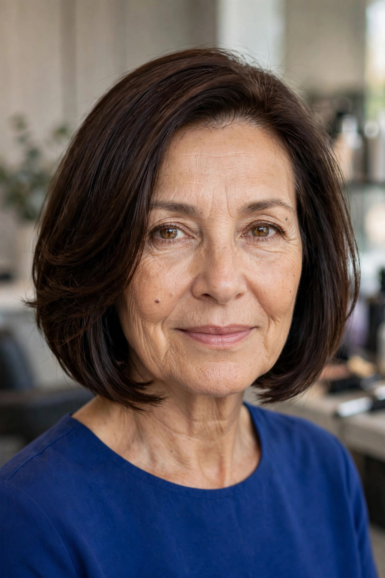 Sleek Feathered Bob with a Glossy Finish - feathered hairstyle on a woman over 50