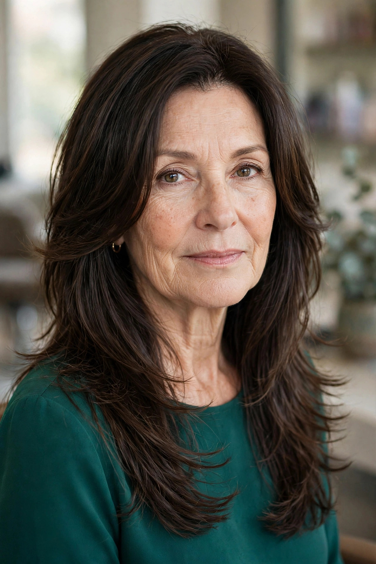 Long Feathered Layers with Face-Framing - feathered hairstyle on a woman over 50