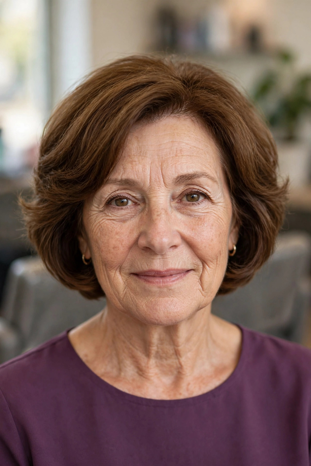 Rounded Feathered Bob - feathered hairstyle on a woman over 50