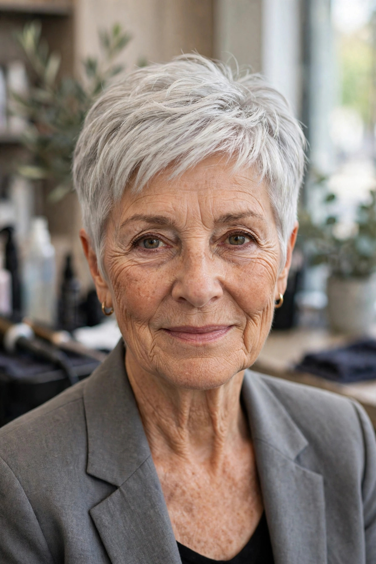 Tapered Silver Pixie - gray hairstyle for woman over 50