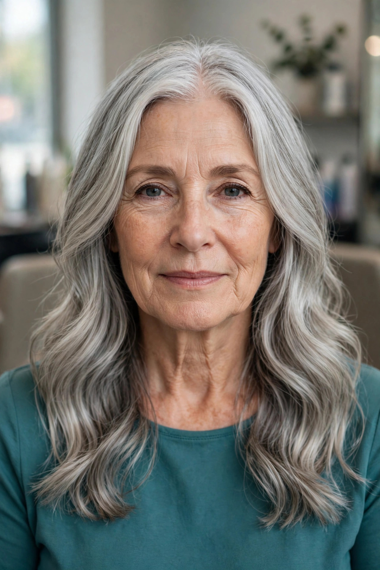 Long Silver Waves - gray hairstyle for woman over 50