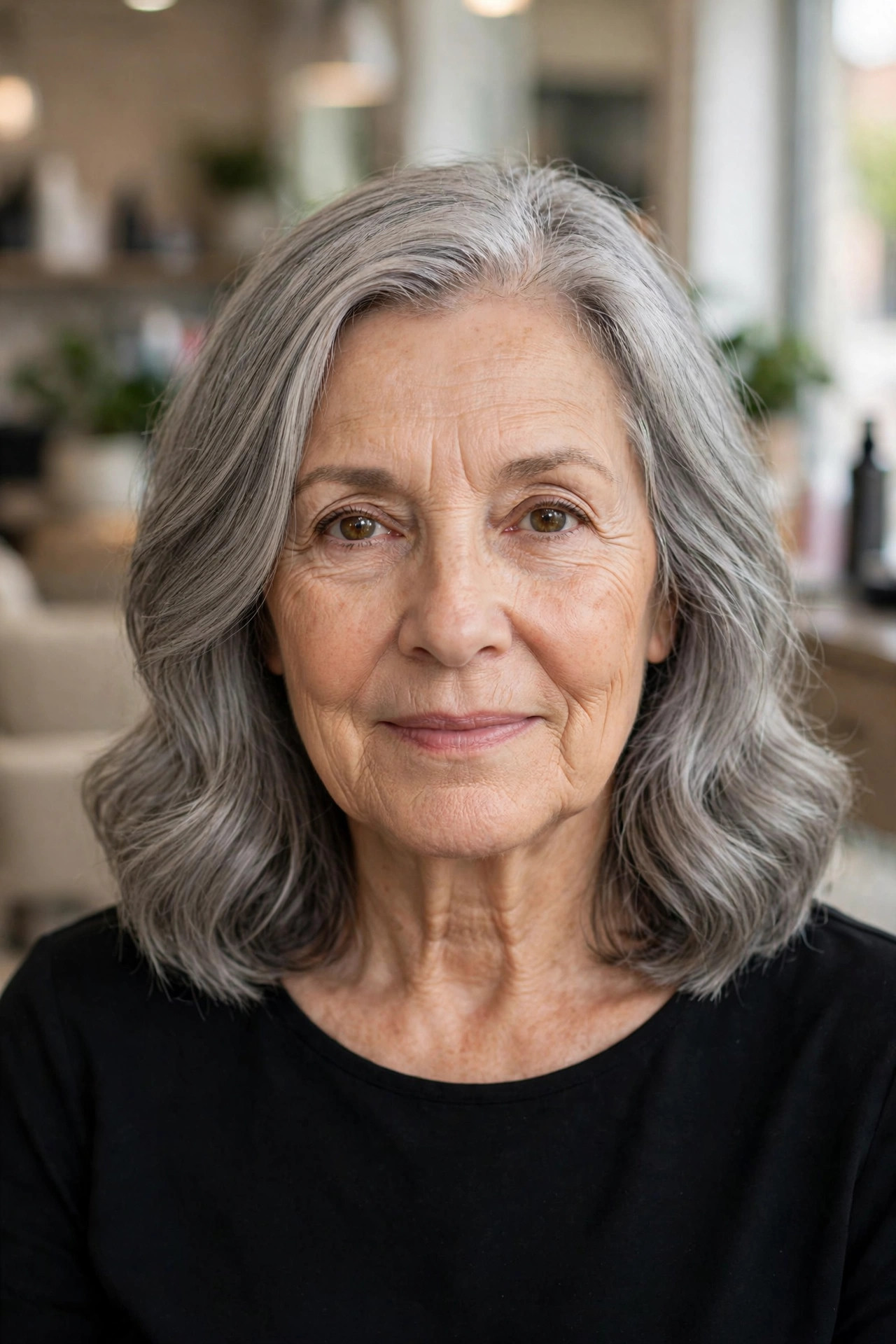Steel-Gray Lob with Soft Waves - gray hairstyle for woman over 50