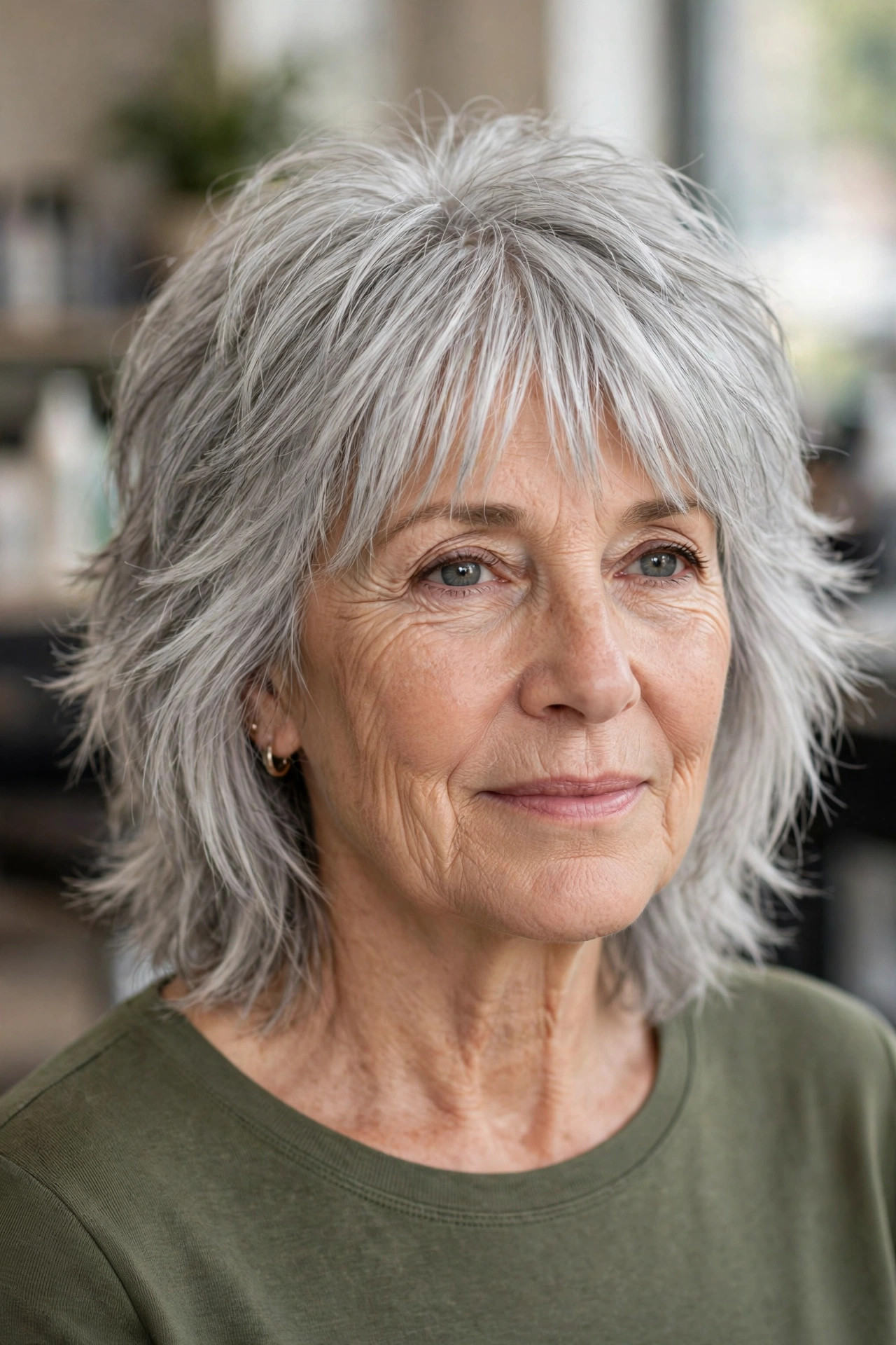 Silver Shag with Wispy Layers - gray hairstyle for woman over 50