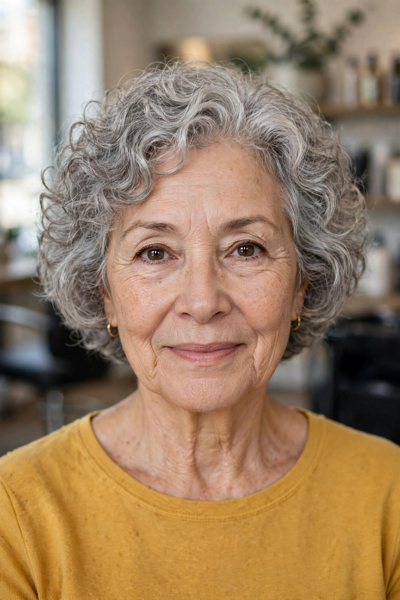 Curly Gray Cropped Bob - gray hairstyle for woman over 50