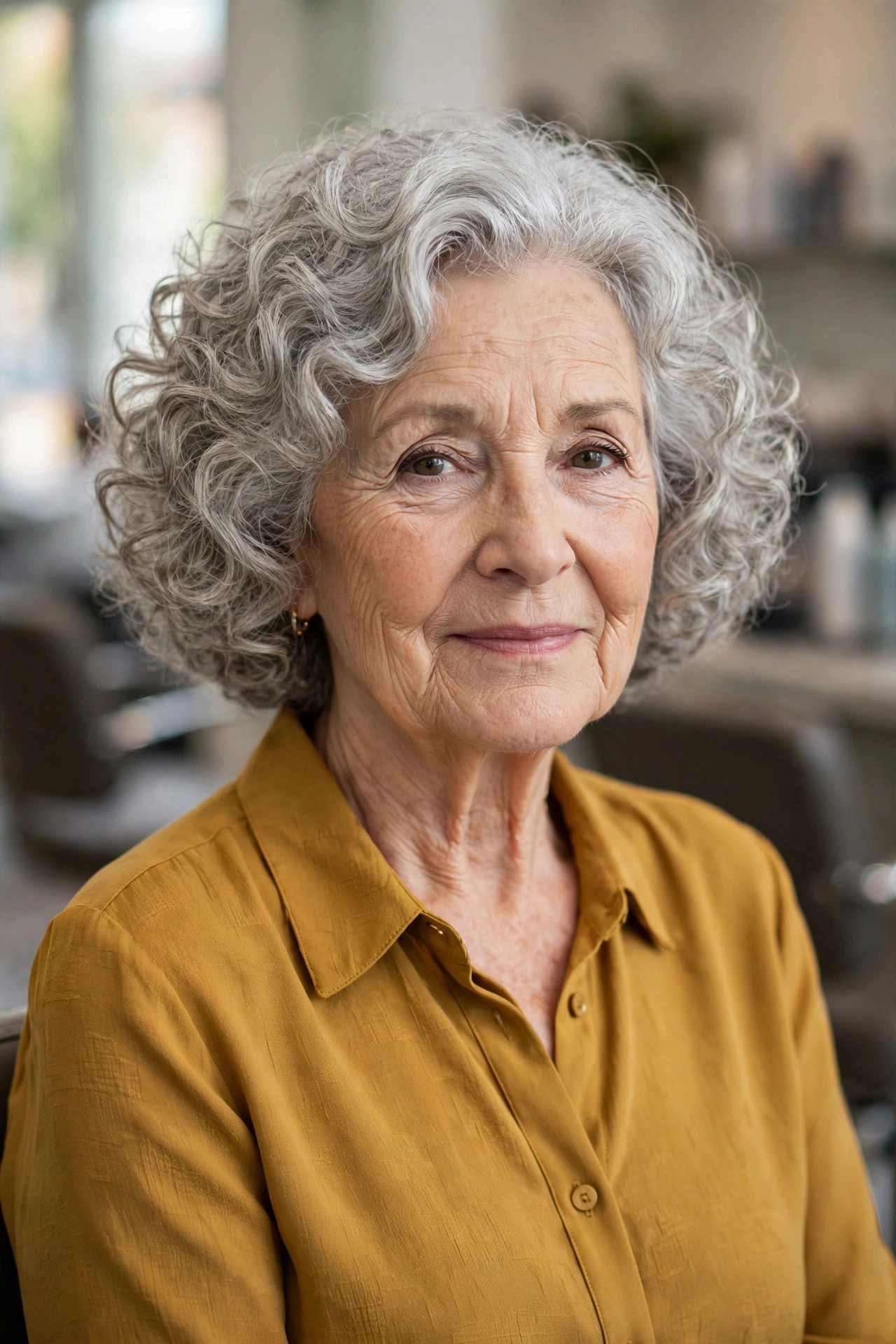 Curly Silver Bob with Defined Curls - gray hairstyle for a woman over 60