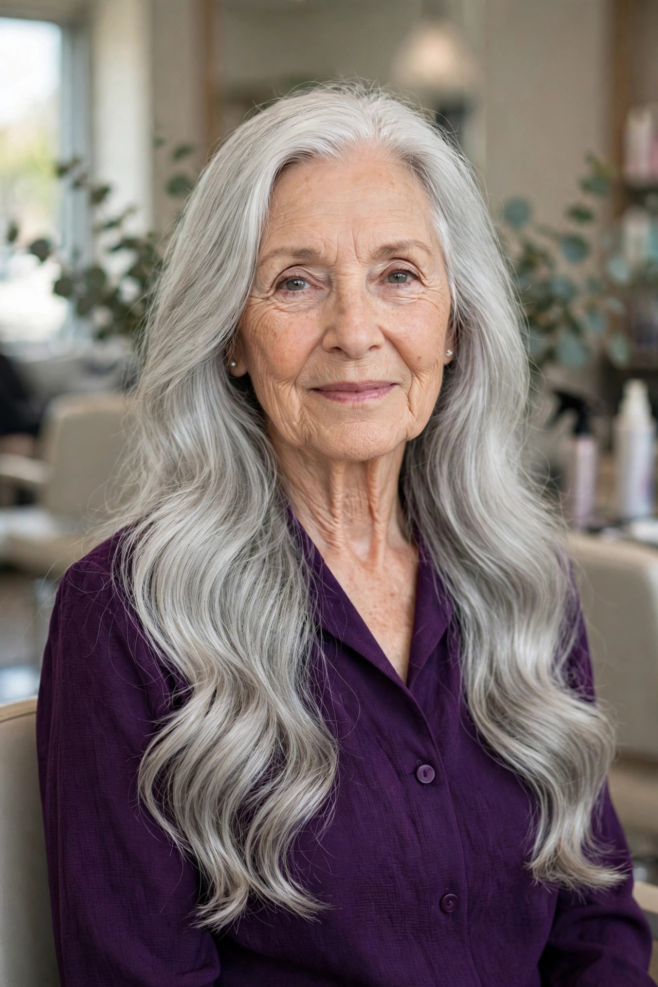 Long, Graceful Gray Waves - gray hairstyle for a woman over 60