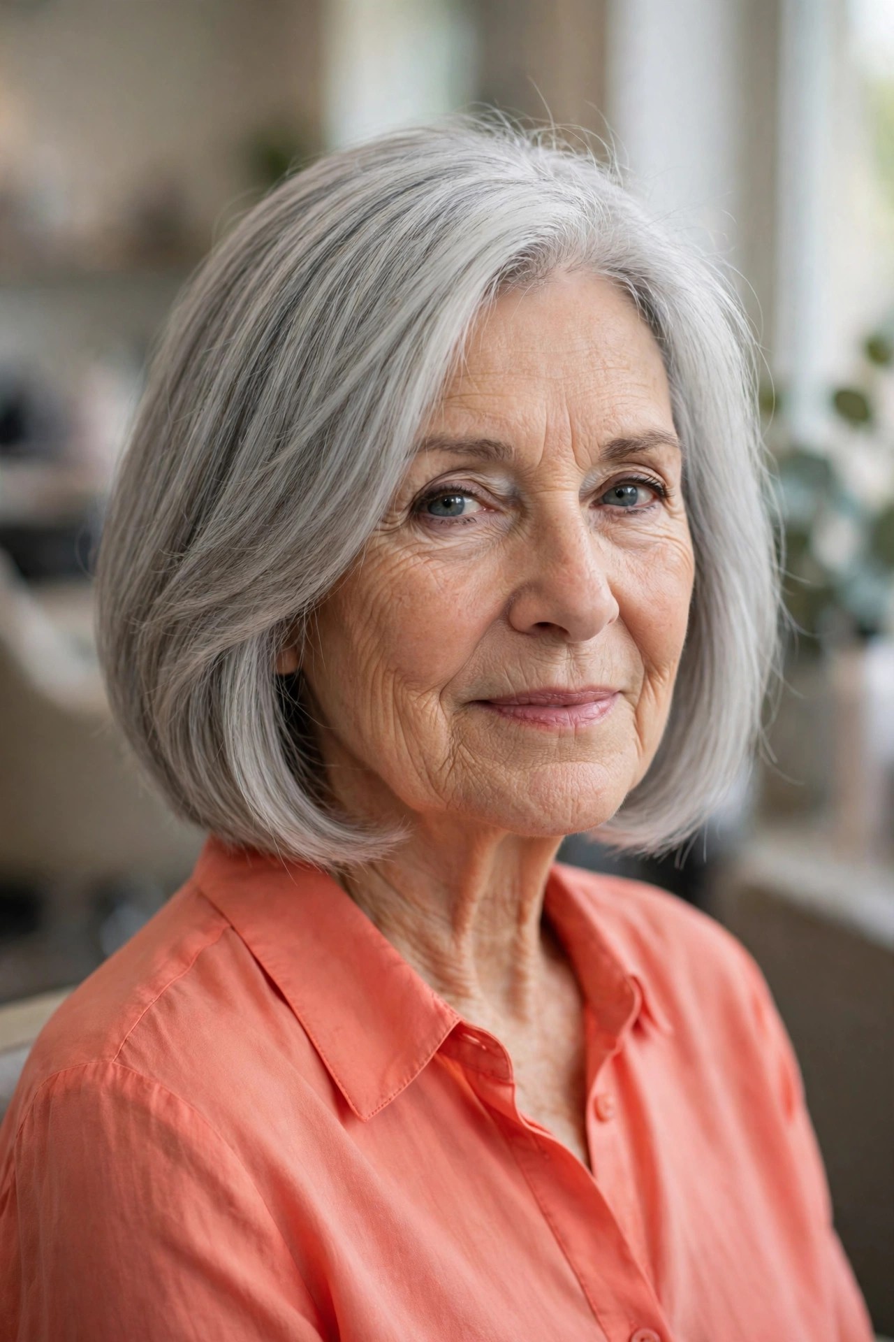 Soft Gray A-Line Bob - gray hairstyle for a woman over 60