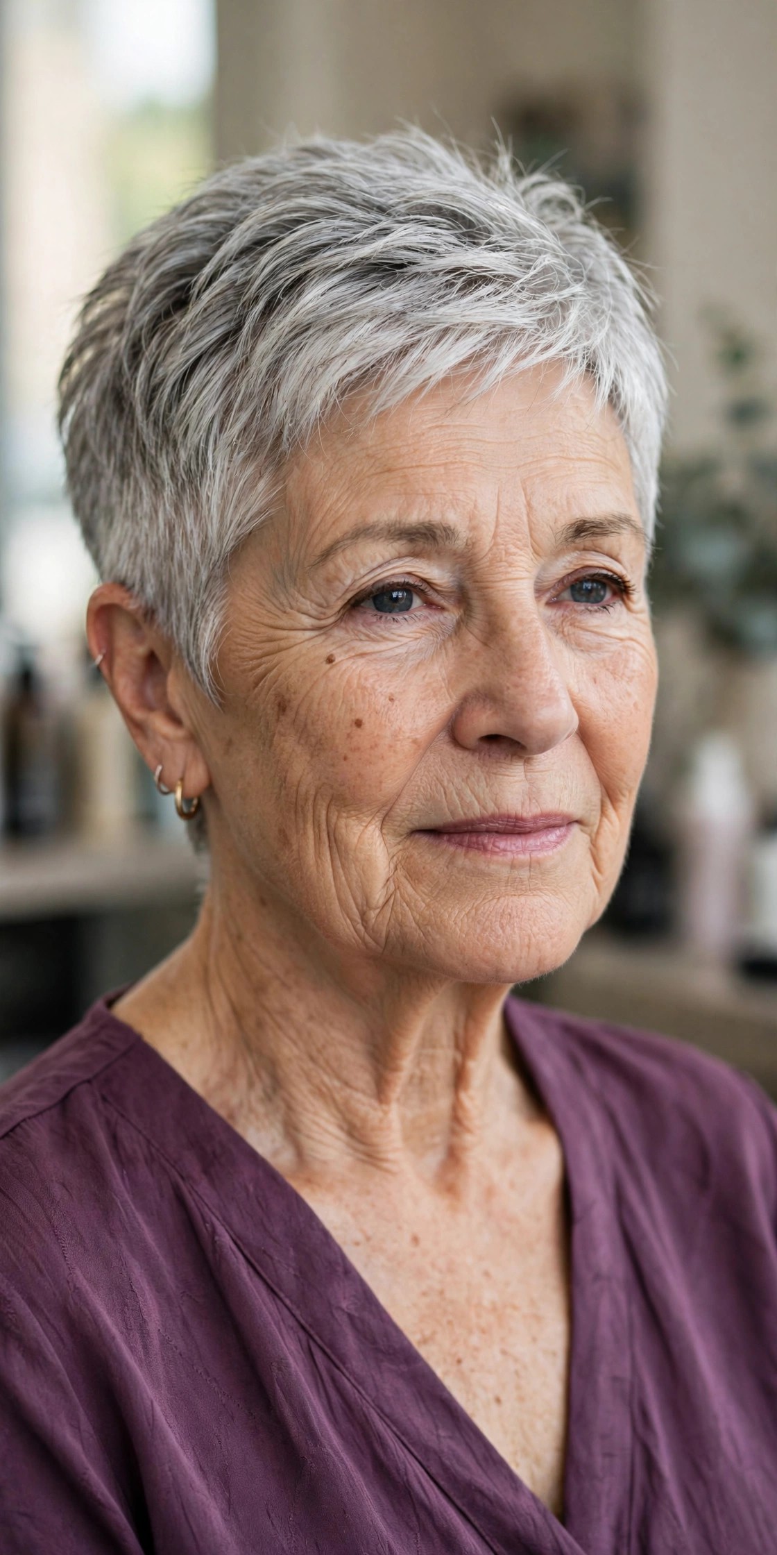 Textured Silver Crop with a Tapered Nape - gray hairstyle for a woman over 60