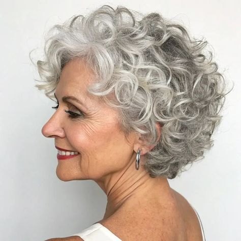 The Gray Curly Bob Full of Bounce - gray hairstyle on a woman over 70