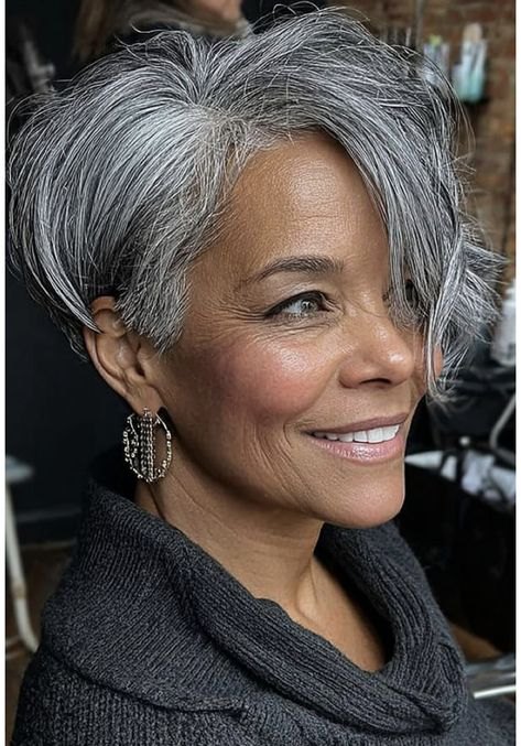 The Salt-and-Pepper Pixie-Bob - gray hairstyle on a woman over 70