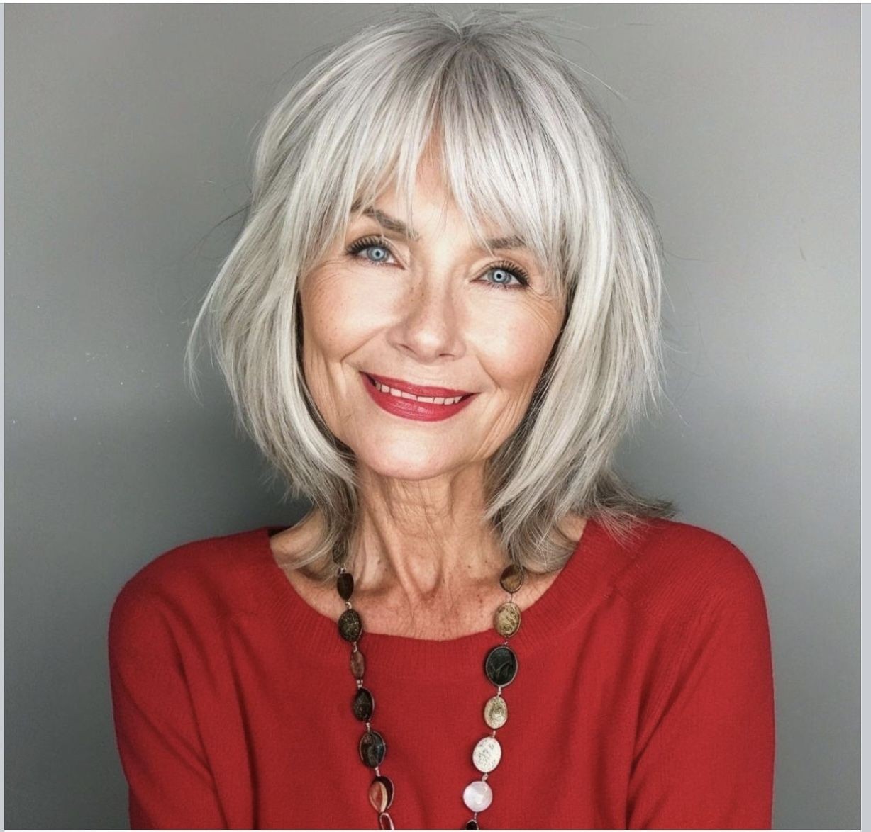 Gray shoulder length haircut on a woman over 70 with silver hair - Soft Gray Shoulder Cut With Face-Framing Pieces