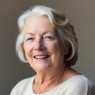 Gray shoulder length haircut on a woman over 70 with silver hair - Gray Shoulder Cut Tucked for Glasses