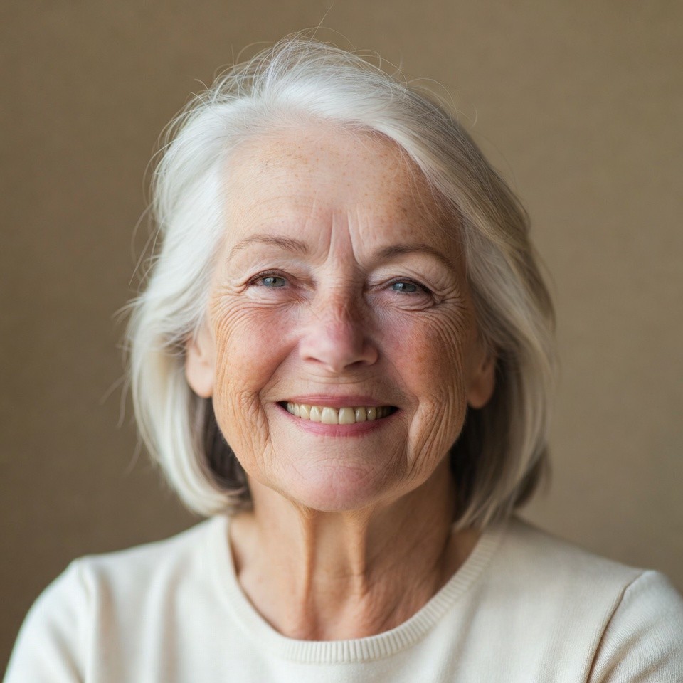 Gray shoulder length haircut on a woman over 70 with silver hair - Salt-and-Pepper Shoulder Cut With Shine