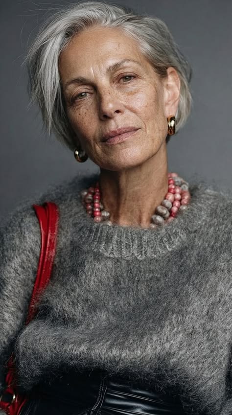 Going Gray: Silver Swept Back, Calm and Confident — woman over 70 comparing going gray versus keeping hair color