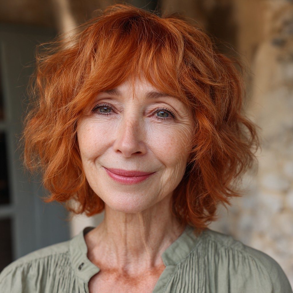 Keeping Colour: Vibrant Copper Waves With Shine — woman over 70 comparing going gray versus keeping hair color
