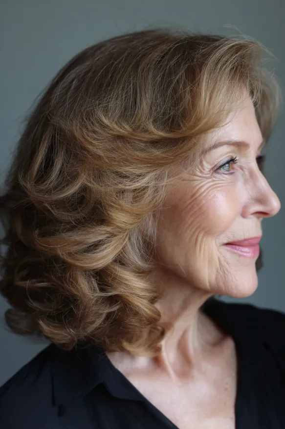 Ash-Brown Waves With Cool Dimension — flattering hair color on a woman over 70 that brightens mature skin