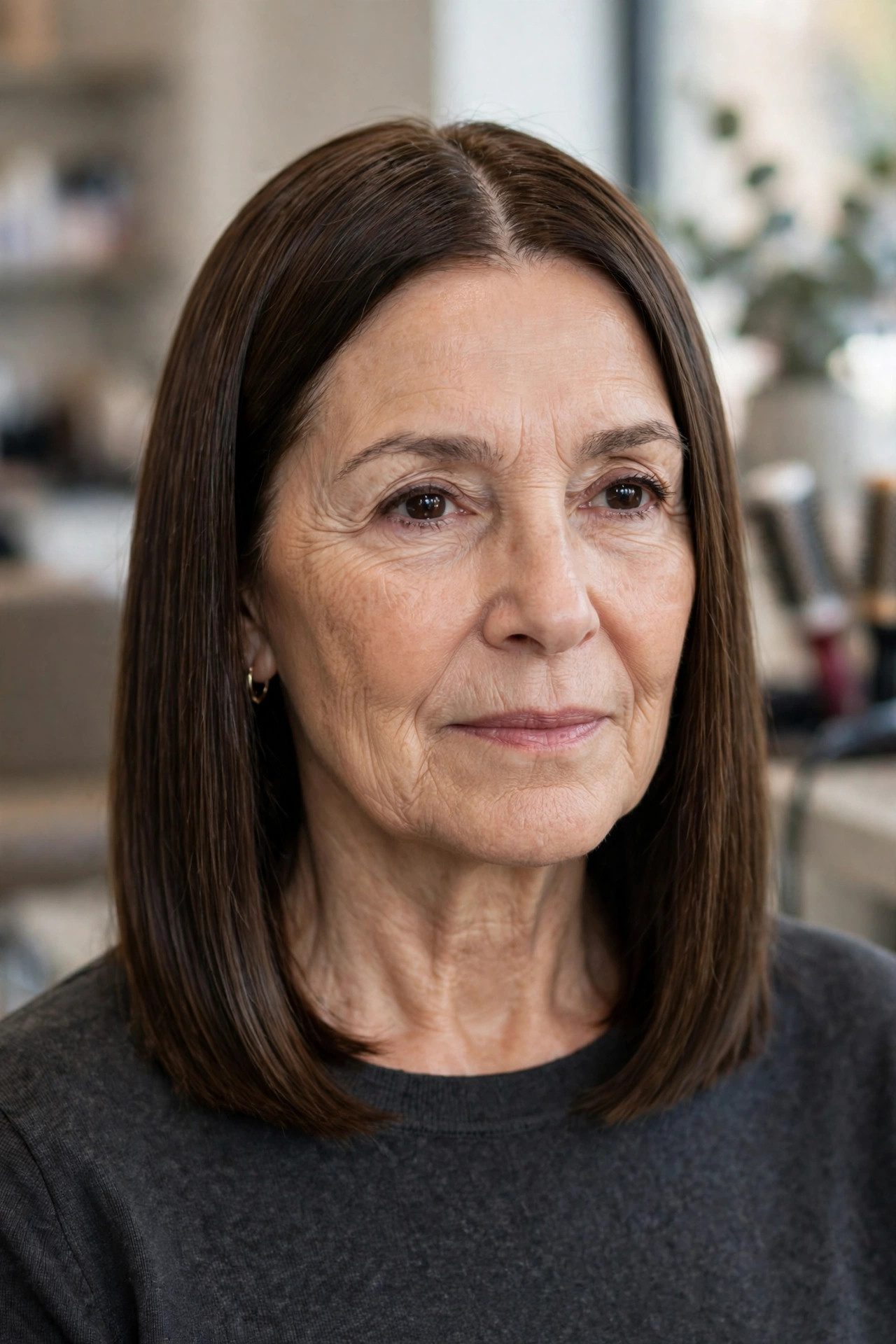 Blunt Lob — woman over 50 with oval face