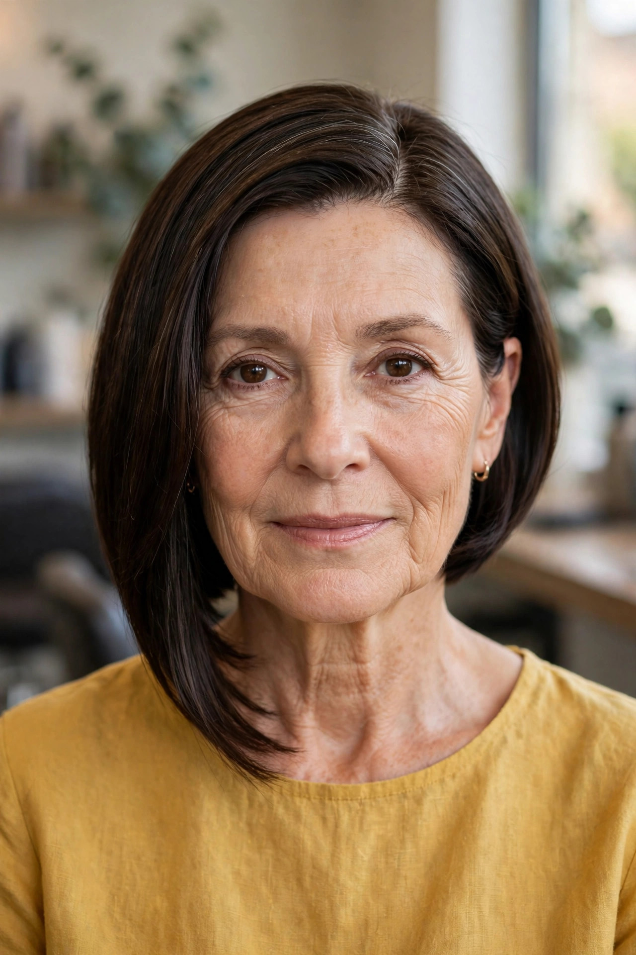 Asymmetrical Bob — woman over 50 with oval face