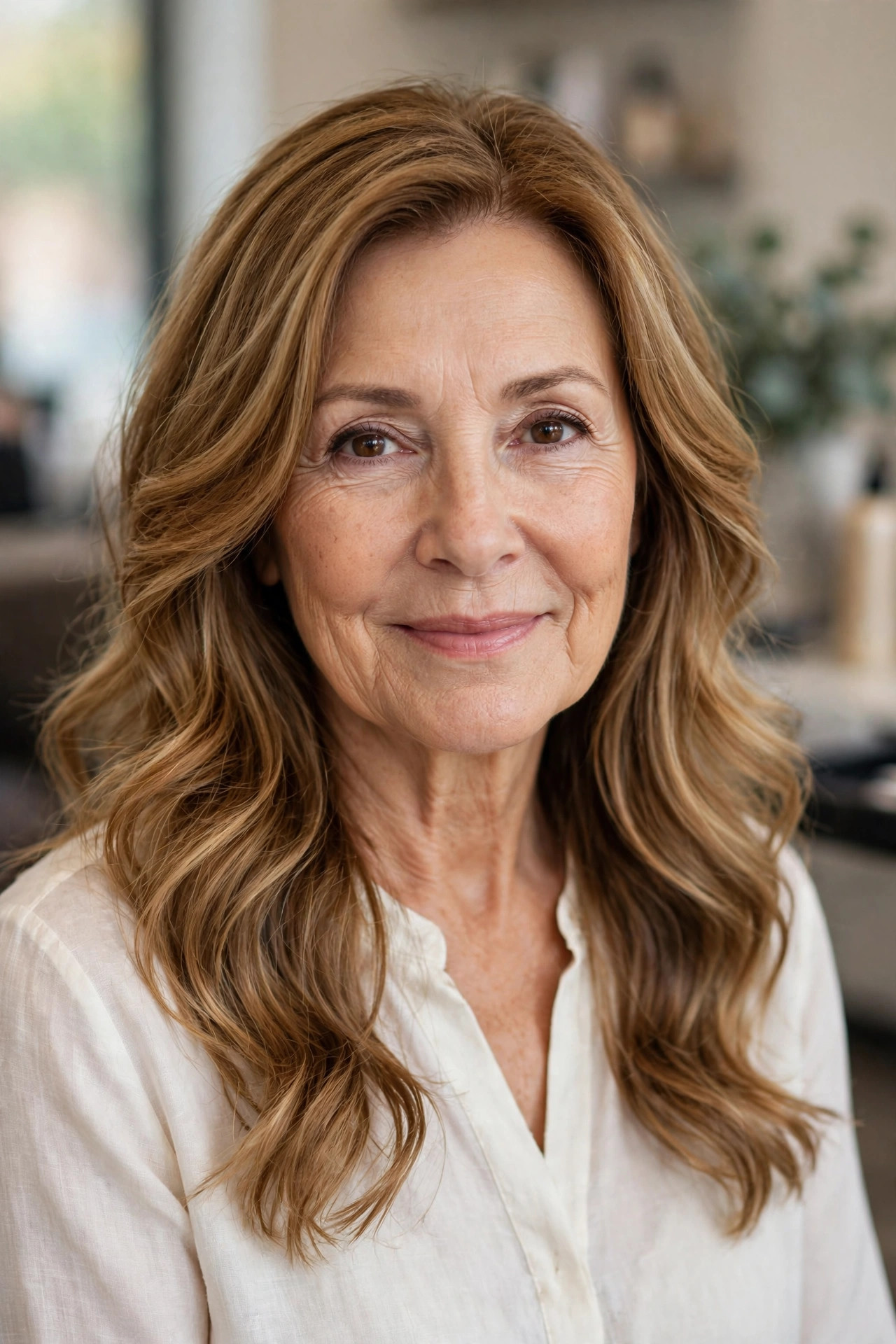 Long Soft Waves with Light Layers — woman over 50 with oval face