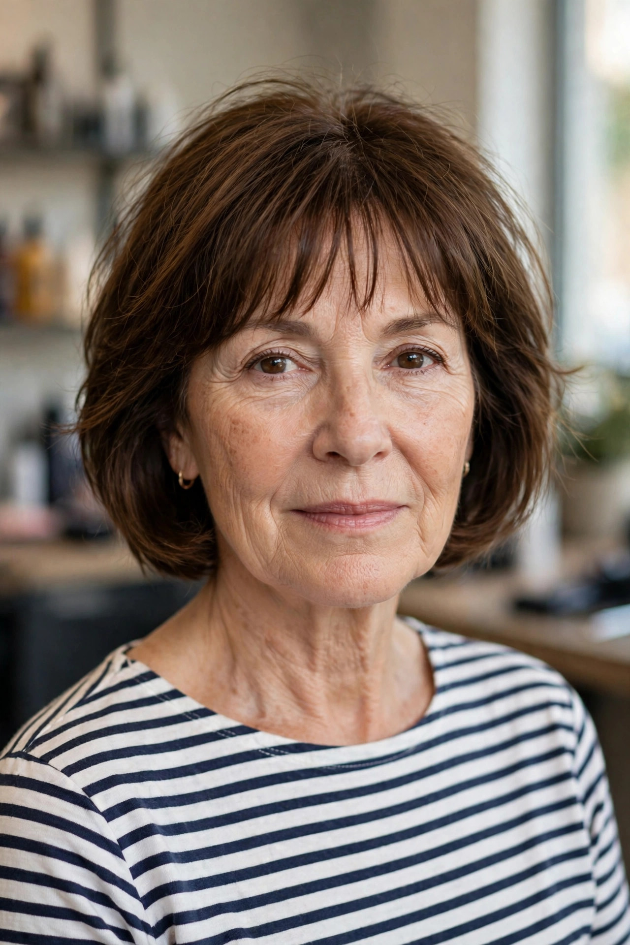 French Bob with Wispy Bangs — woman over 50 with oval face
