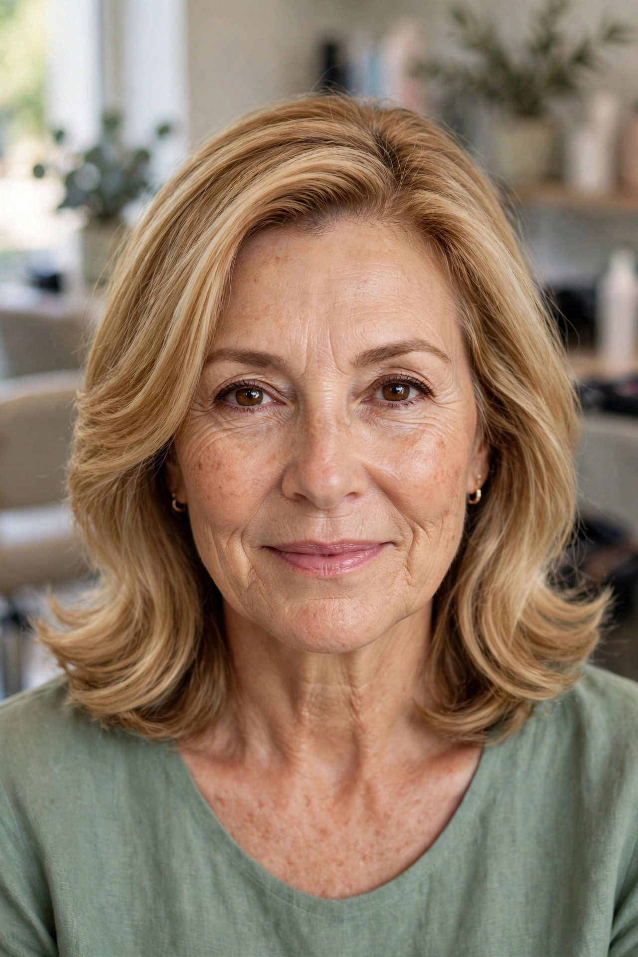 Deep Side-Part Lob — woman over 50 with oval face