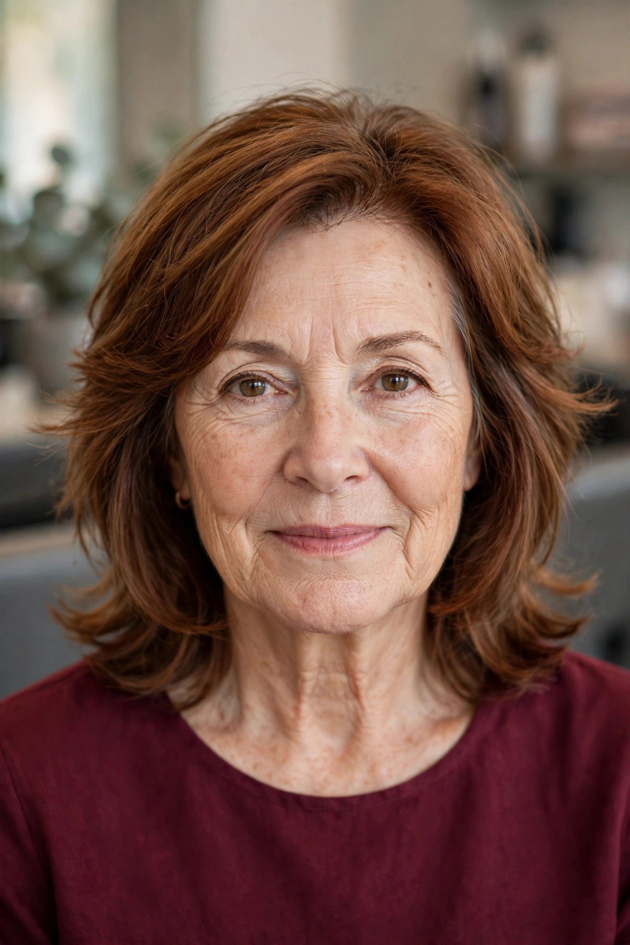 Layered Shoulder-Length Cut — woman over 50 with oval face