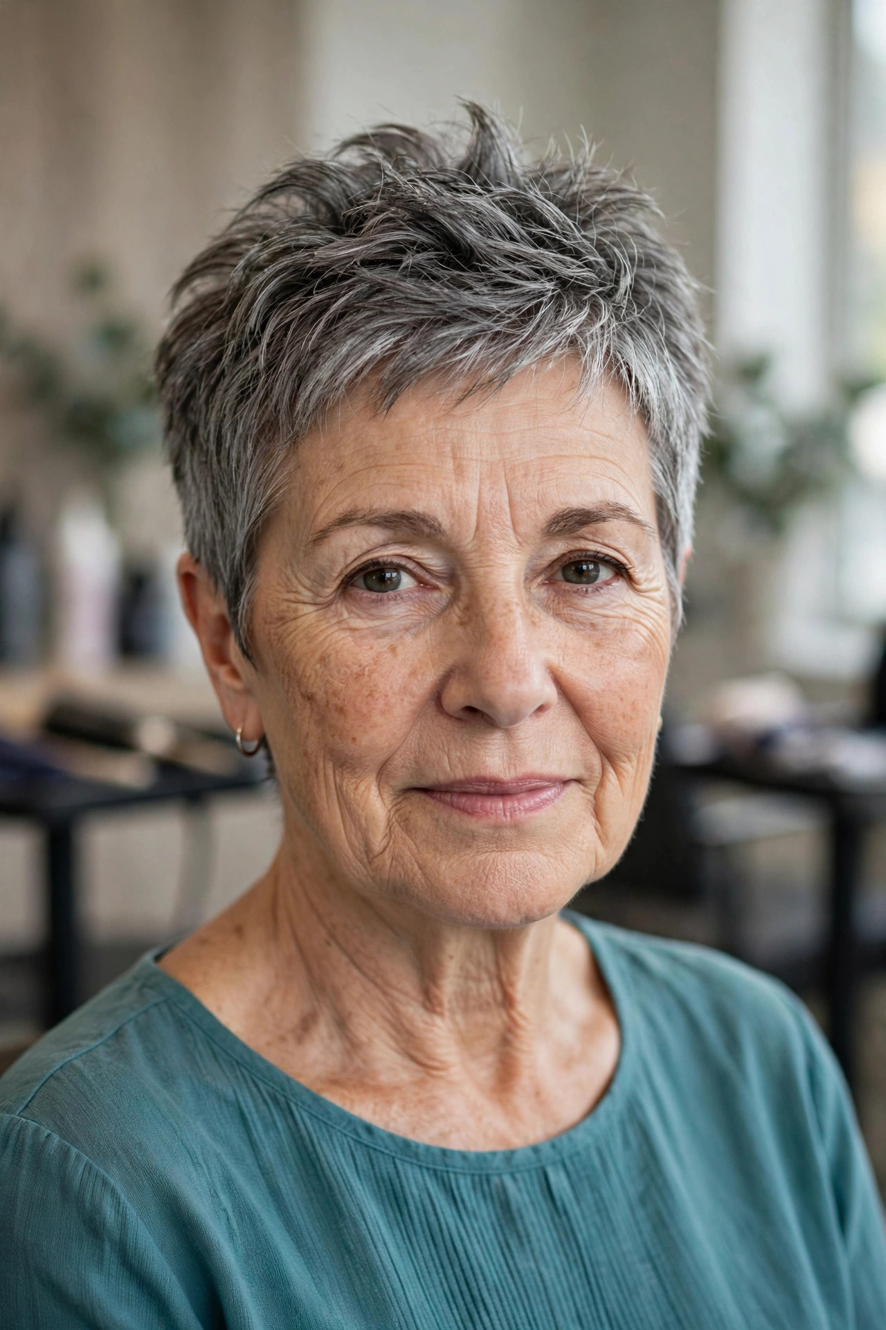 Textured Pixie Crop — woman over 50 with oval face