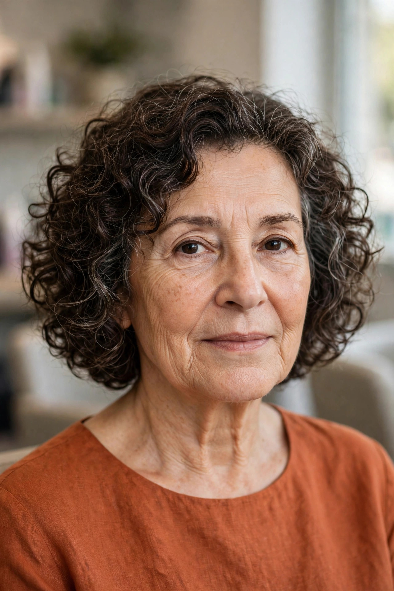 Curly Bob — woman over 50 with oval face