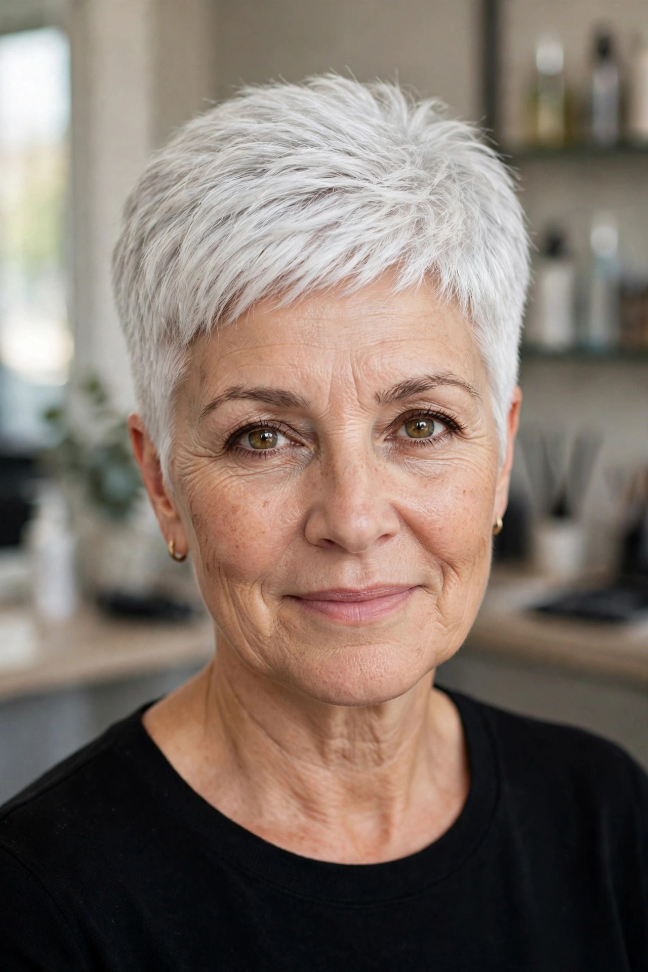 Tapered Pixie with a Neat Nape - haircut for thick hair on a woman over 50
