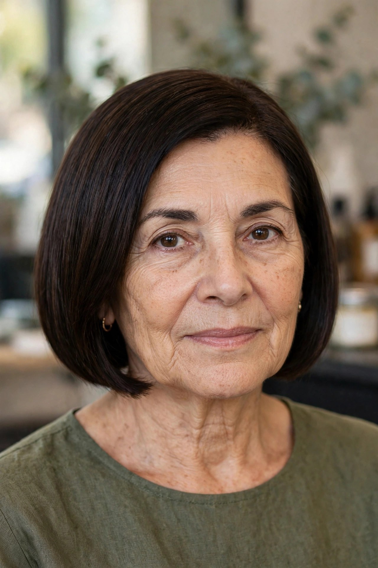 Blunt Bob with Clipped-Up Sides - haircut for thick hair on a woman over 50