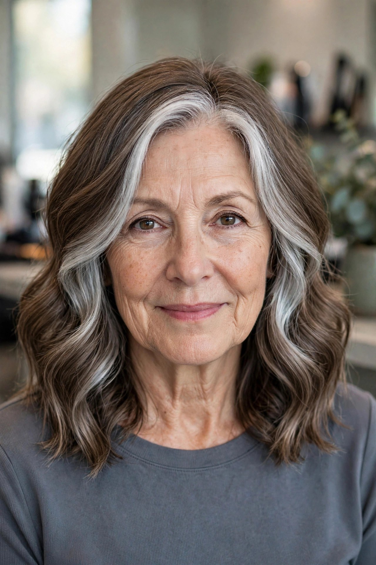 Wavy Lob with Slide-Cut Layers - haircut for thick hair on a woman over 50