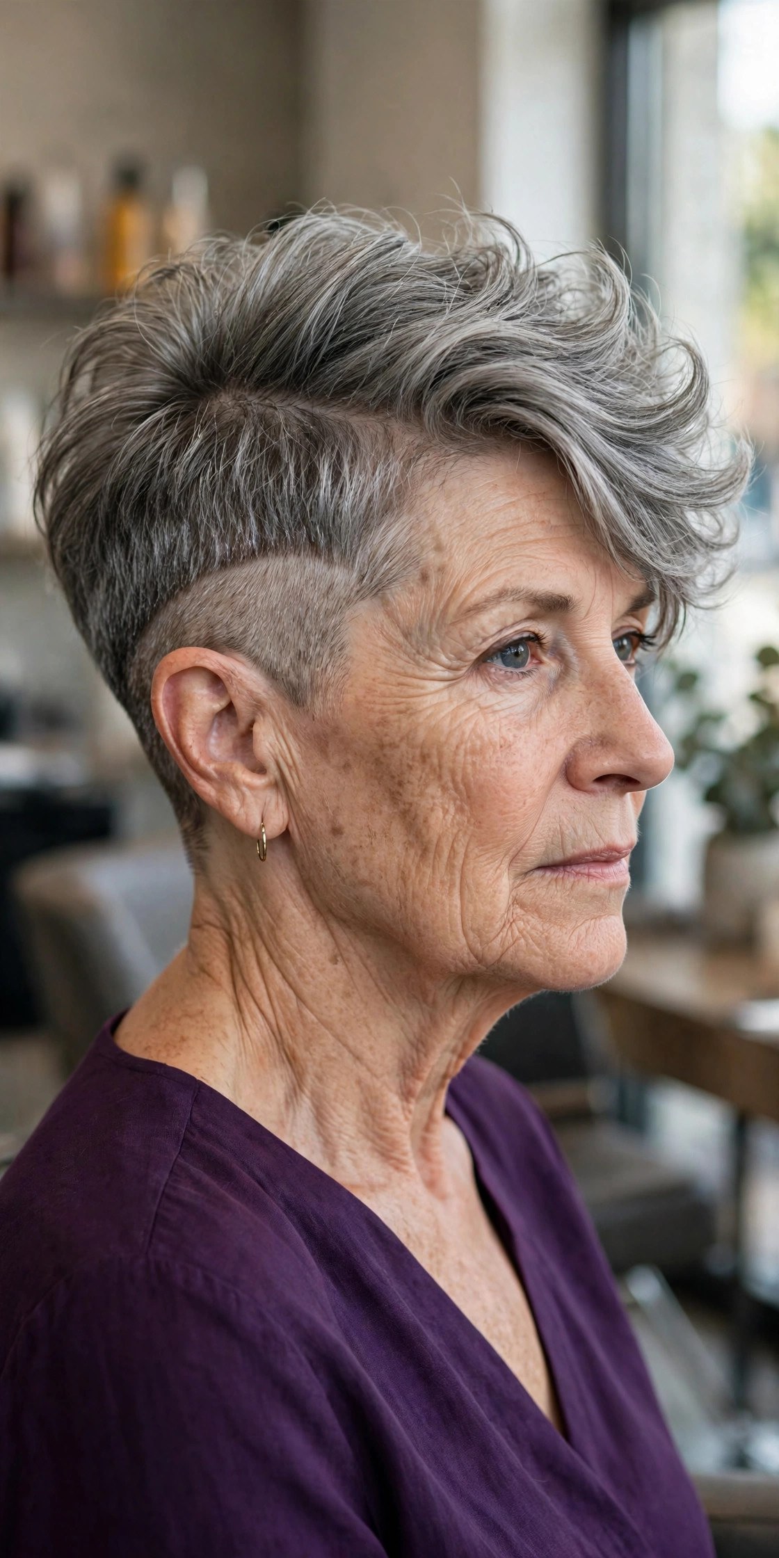 Disconnected Crop with a Clipped Undercut - haircut for thick hair on a woman over 50
