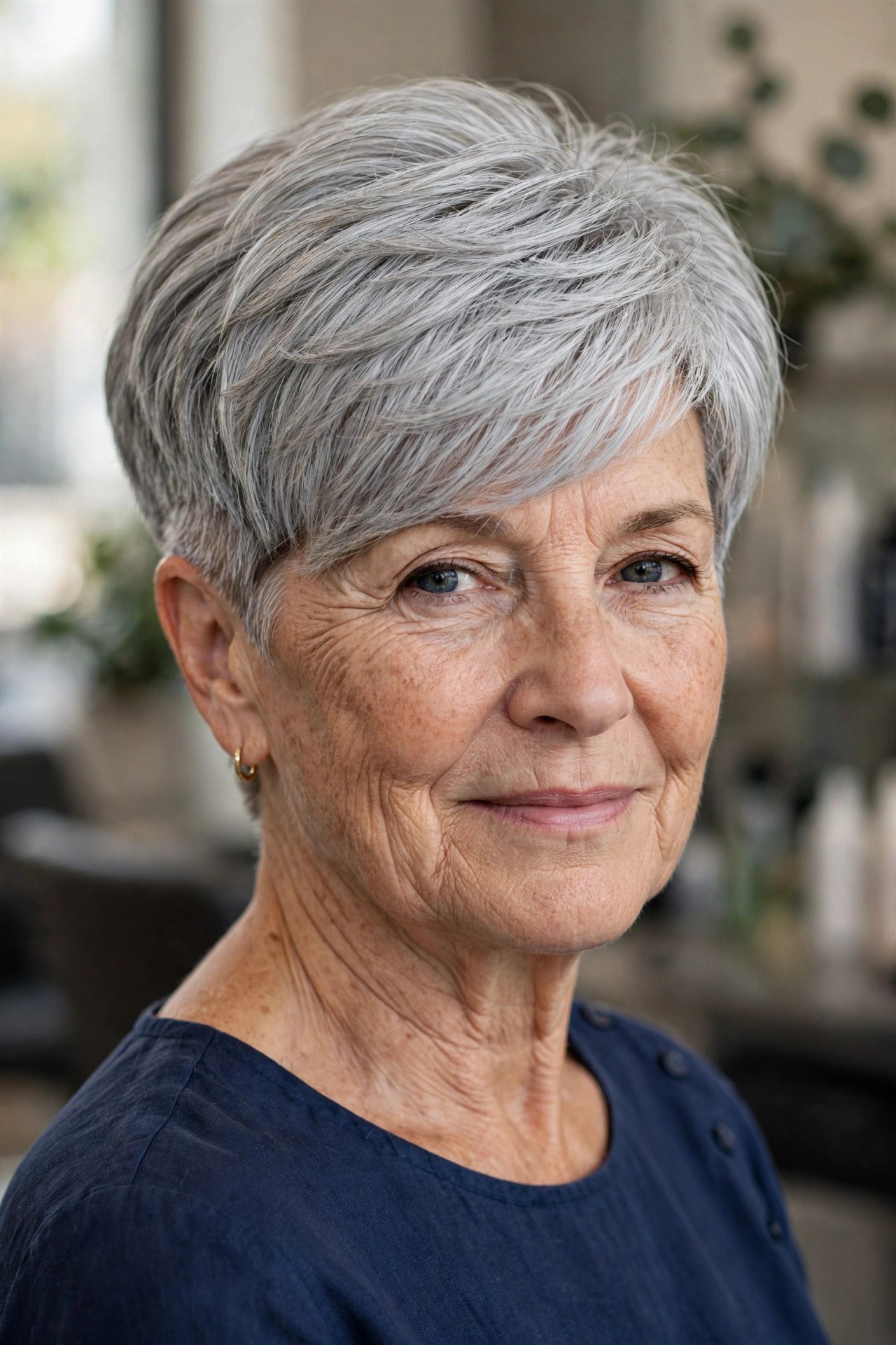Undercut Pixie with a Longer Top - haircut for thick hair on a woman over 50