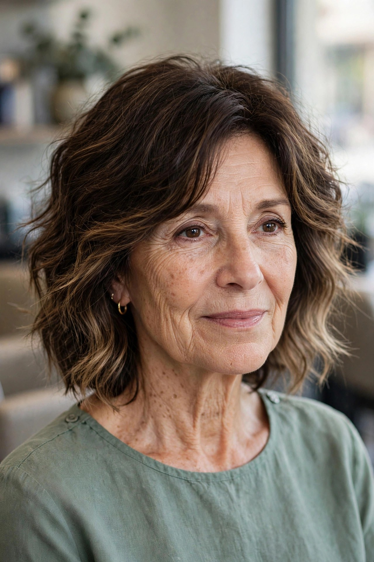Textured Lob with Point-Cut Ends - haircut for thick hair on a woman over 50