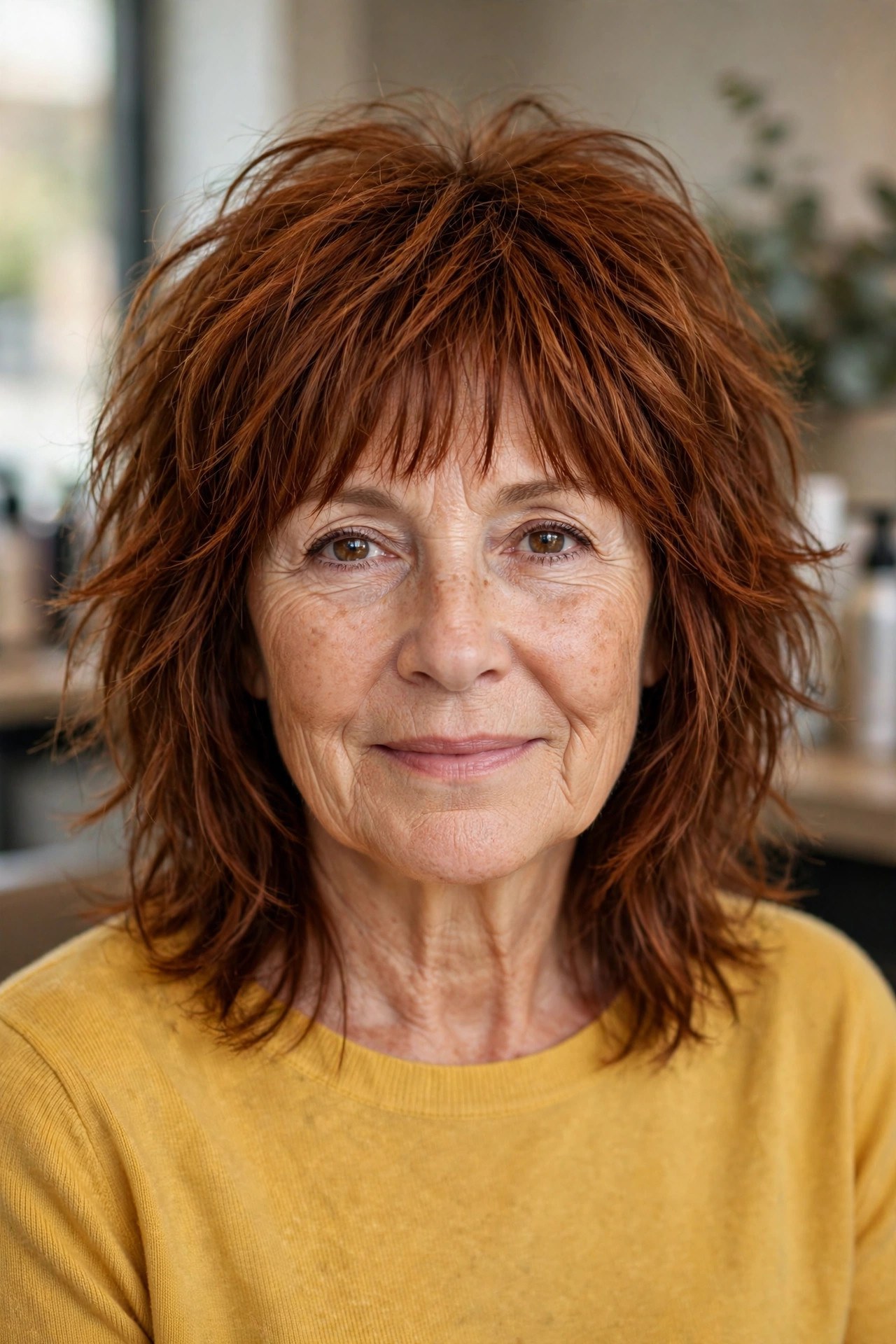 Modern Shag with Razor-Cut Ends - haircut for thick hair on a woman over 50
