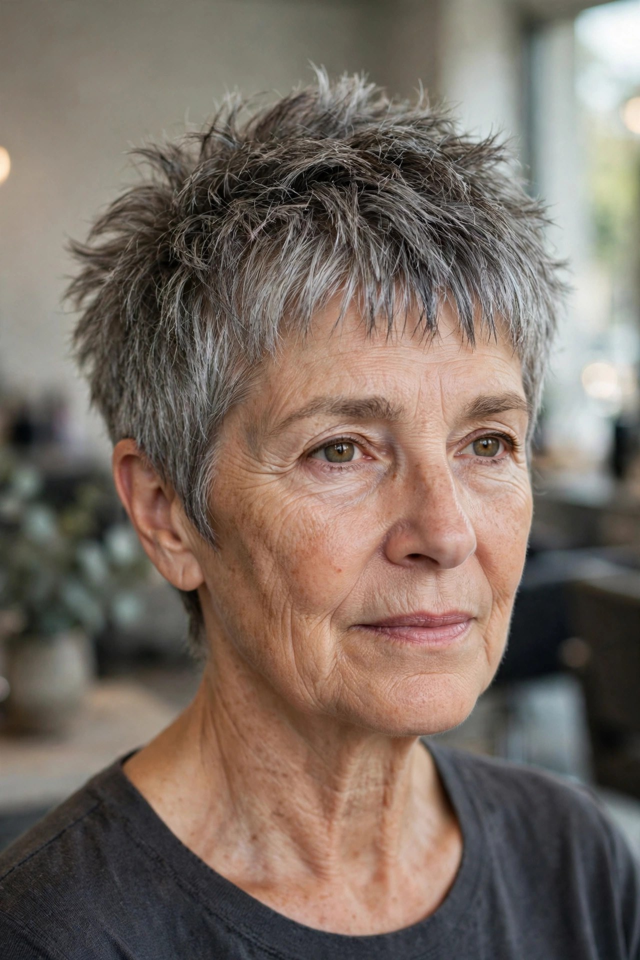 Choppy Crop with Texturized Ends - haircut for thick hair on a woman over 50