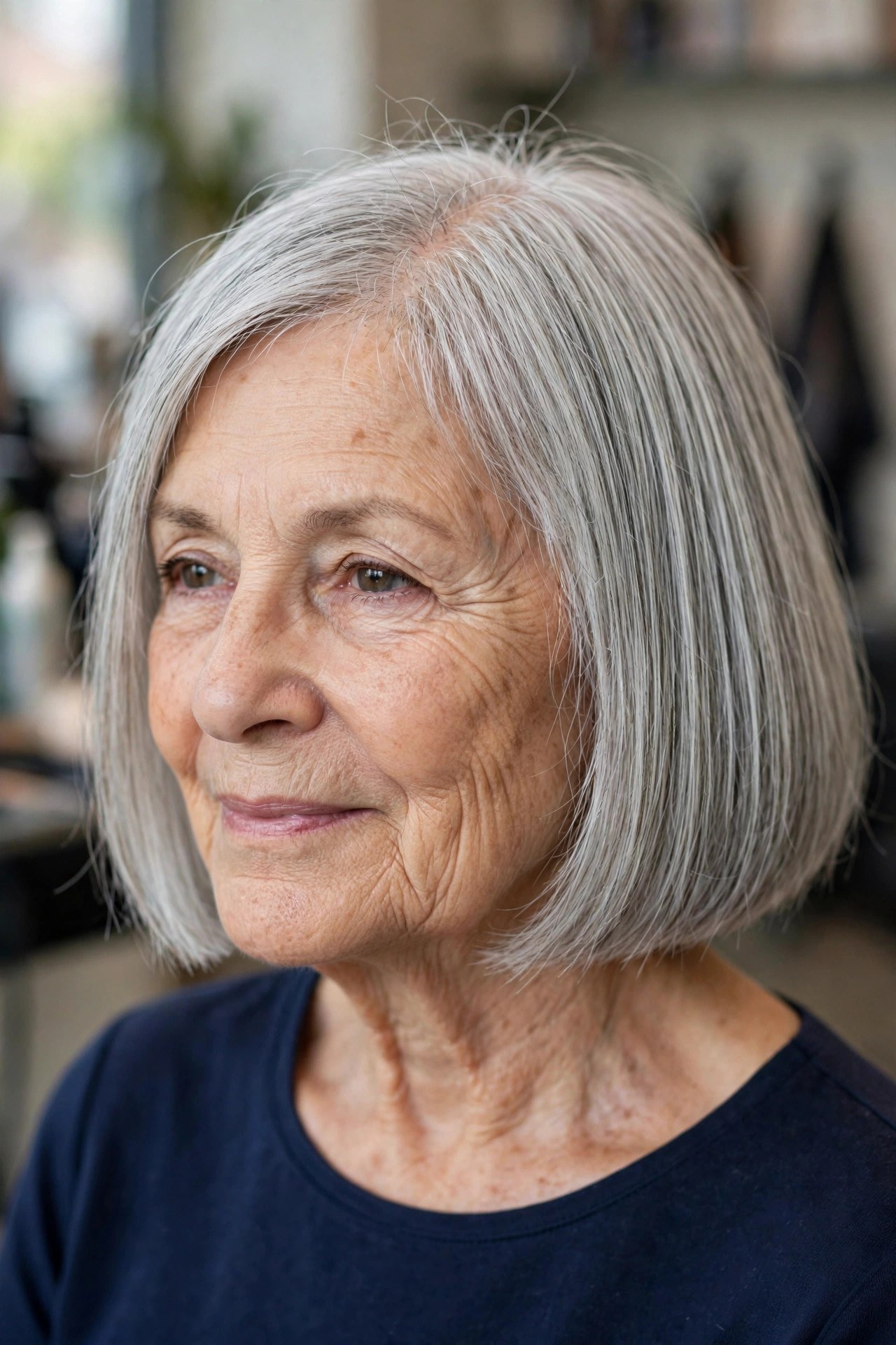 Blunt Chin-Length Bob with a Solid Perimeter on a woman over 60 with fine thin hair - haircut that adds fullness