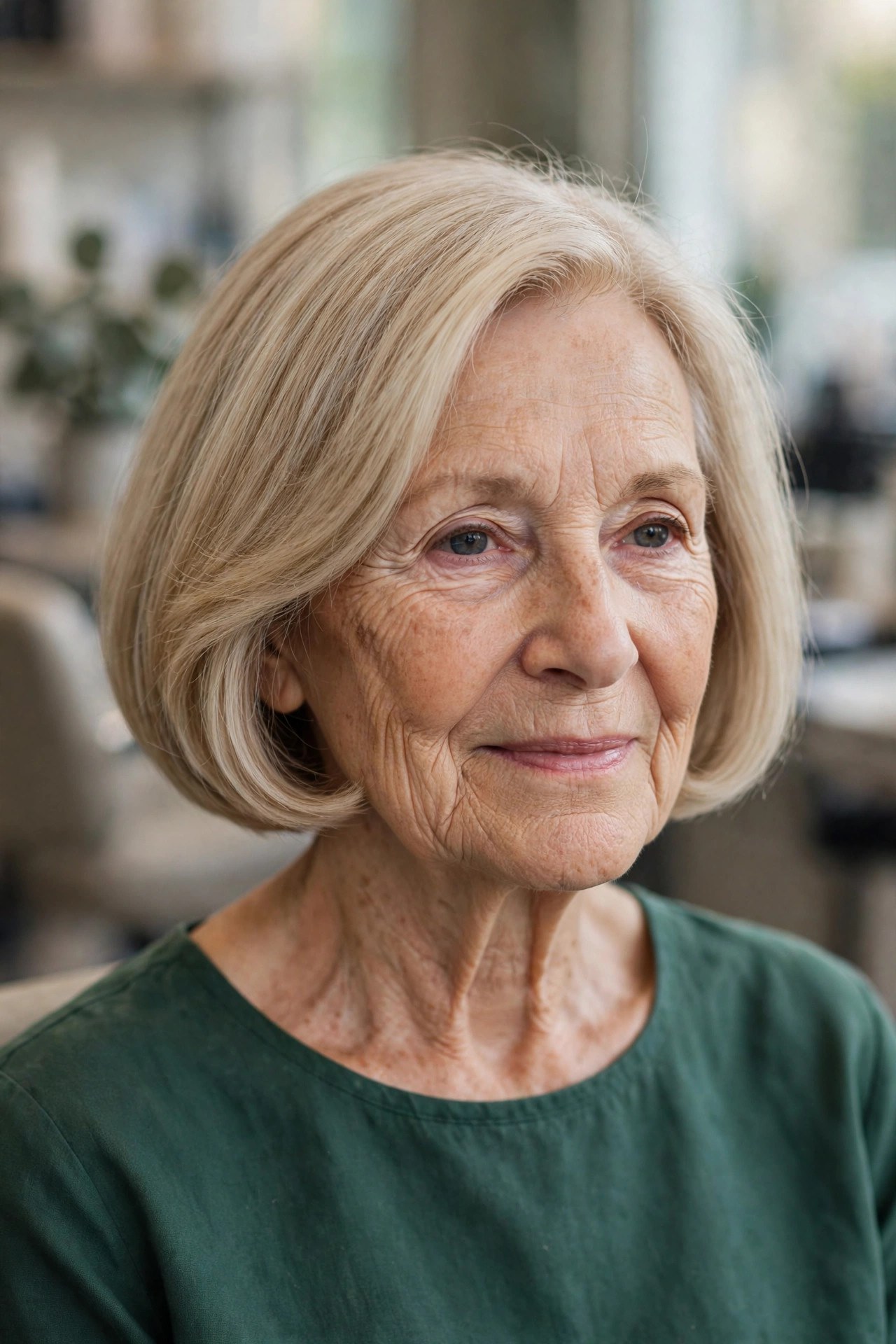 Rounded Bob with Curved-Under Fullness on a woman over 60 with fine thin hair - haircut that adds fullness