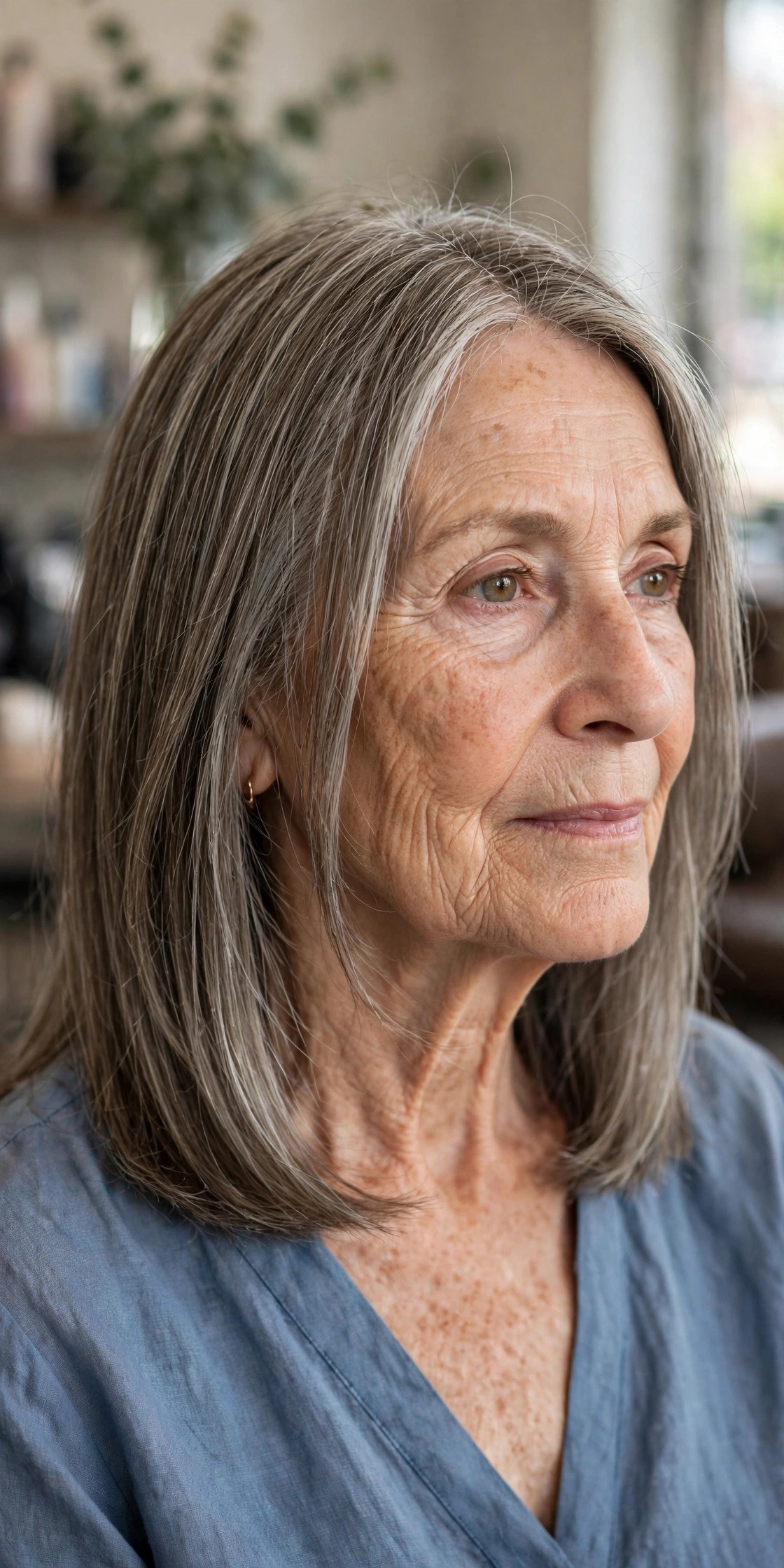 Face-Framing Lob with Blunt Ends on a woman over 60 with fine thin hair - haircut that adds fullness