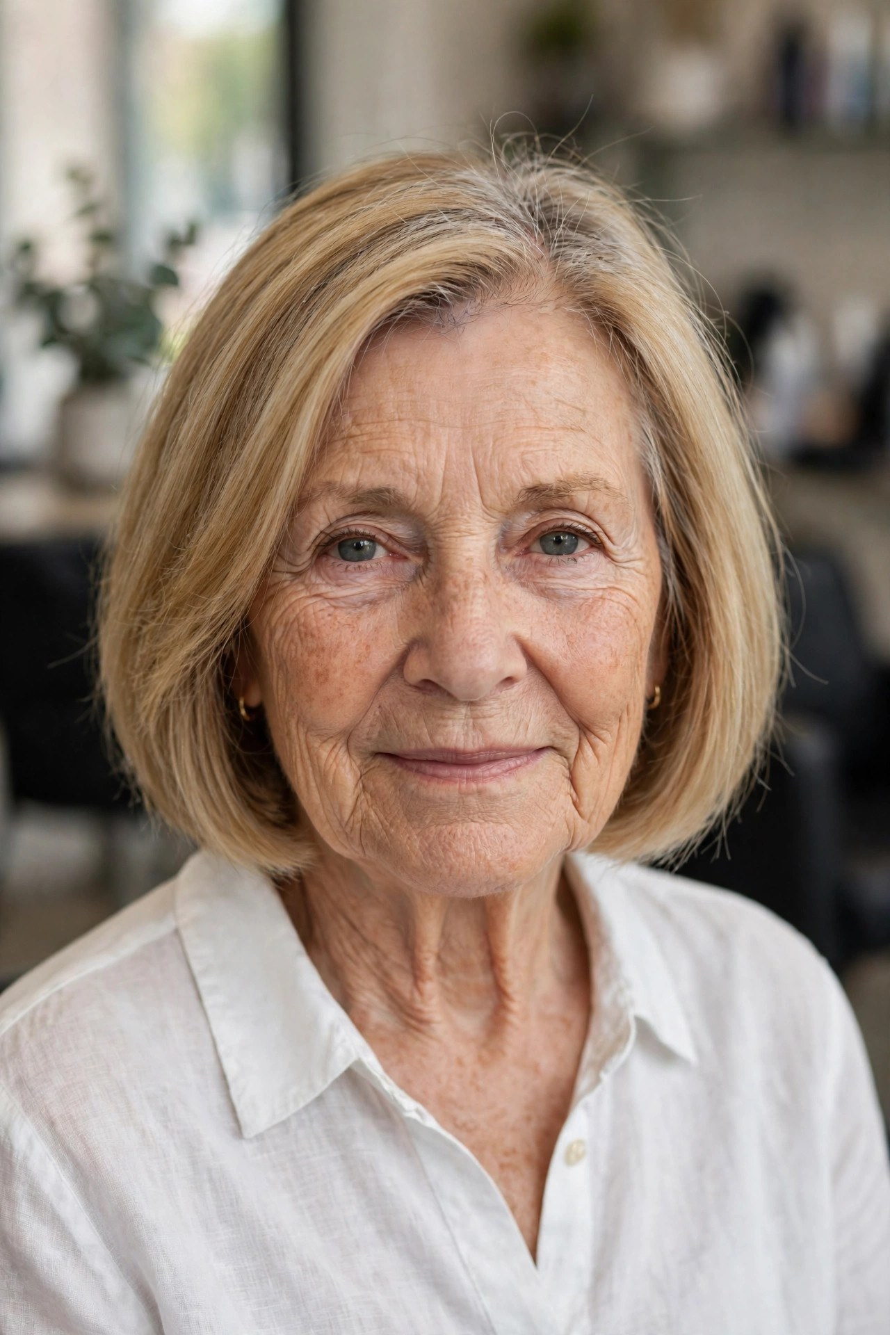 A-Line Bob with Forward Weight on a woman over 60 with fine thin hair - haircut that adds fullness