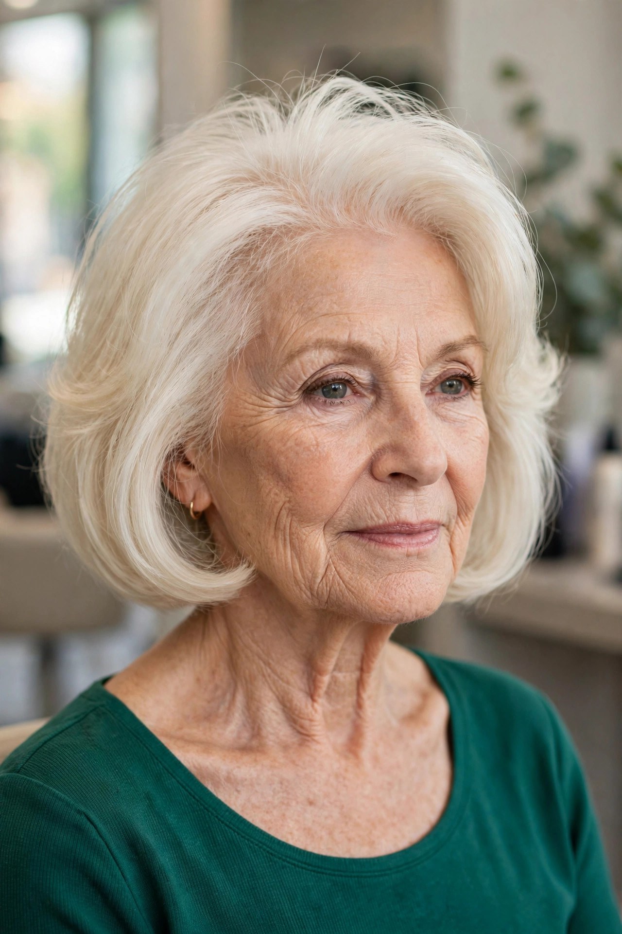 Volumized Blowout Bob on a woman over 60 with fine thin hair - haircut that adds fullness