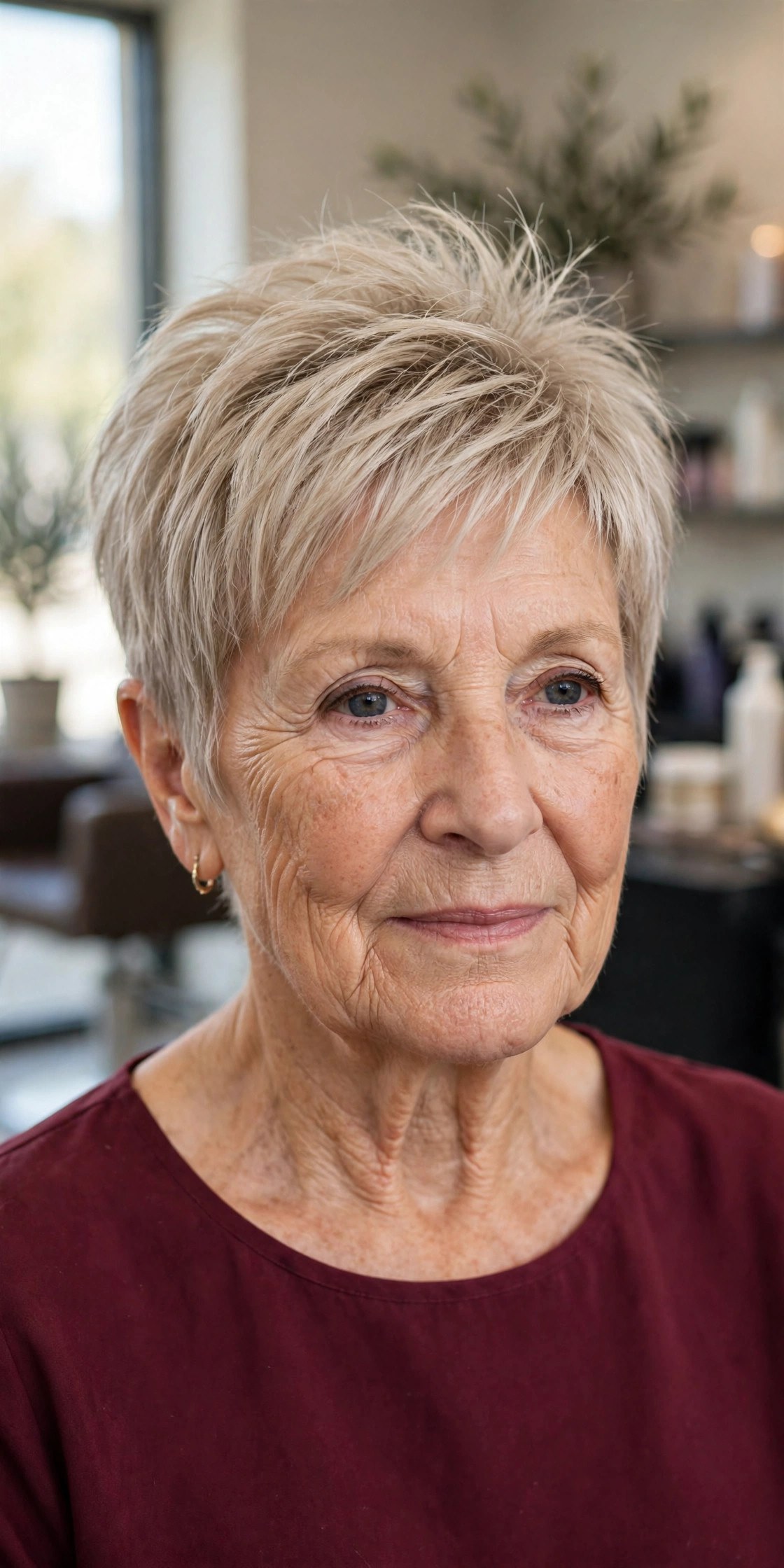 Layered Pixie with a Lifted Crown on a woman over 60 with fine thin hair - haircut that adds fullness