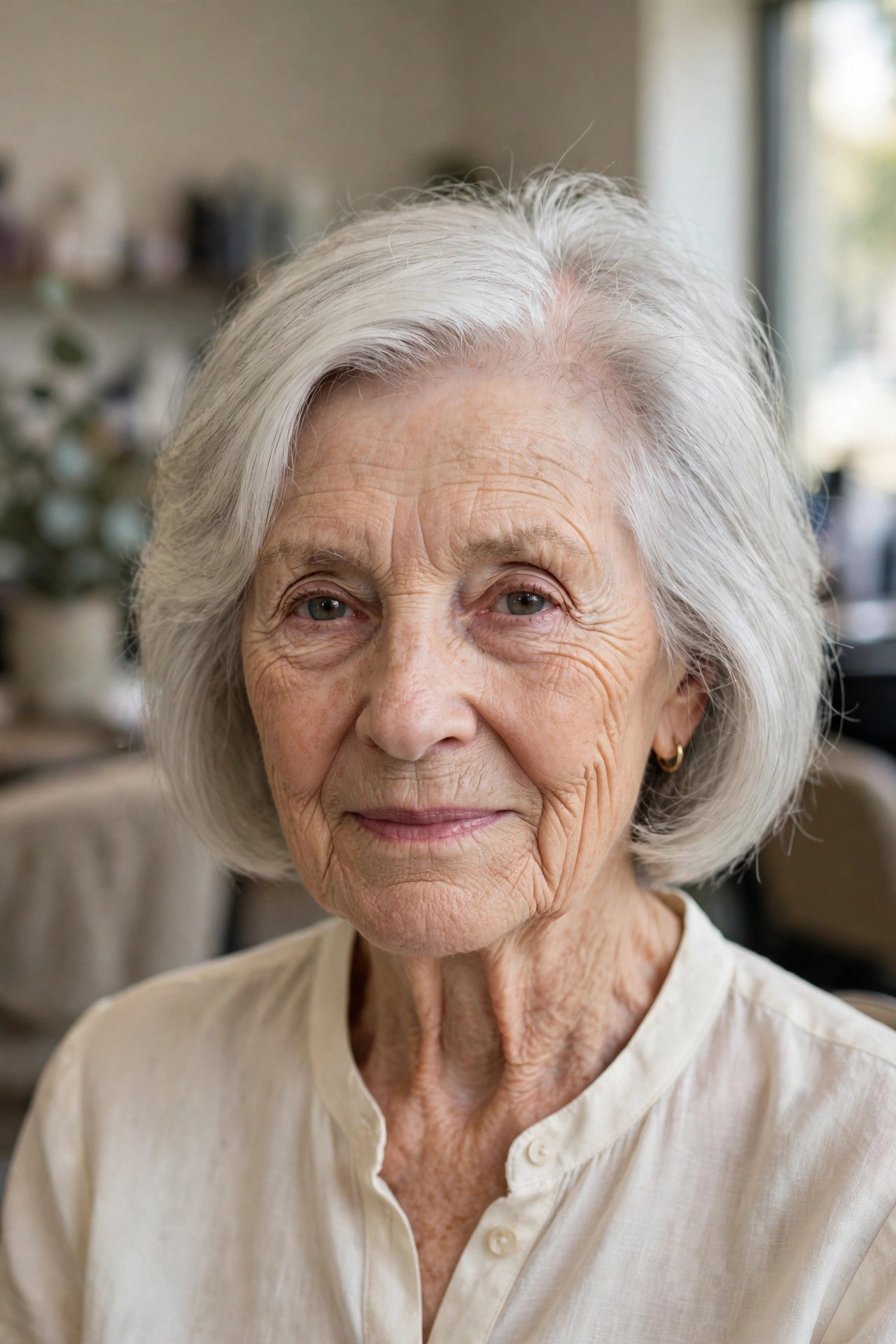 Deep Side-Part Bob with Root Lift on a woman over 60 with fine thin hair - haircut that adds fullness