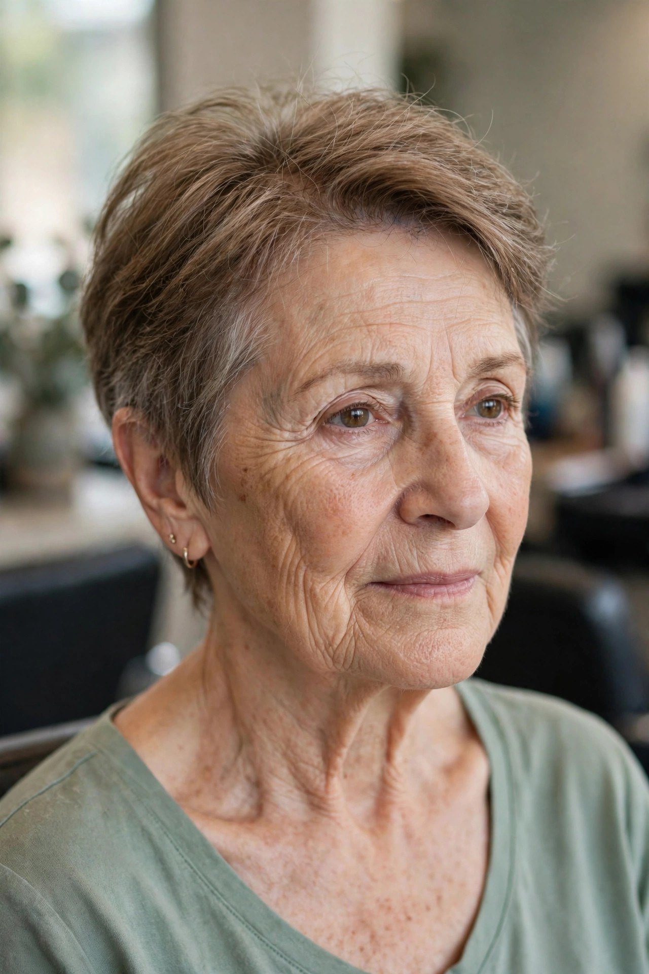 Feathered Crop with Soft Crown Layers on a woman over 60 with fine thin hair - haircut that adds fullness