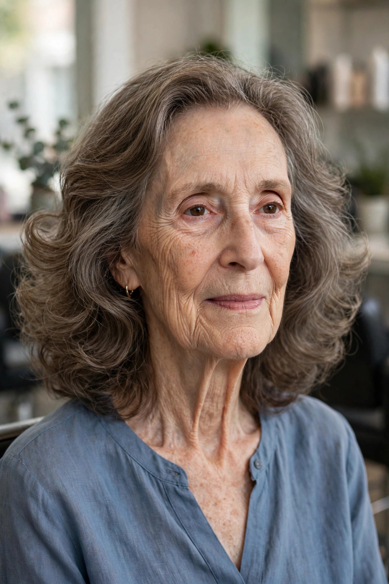Shoulder-Length Soft Perm With Wide Waves on a woman over 60 with a long face