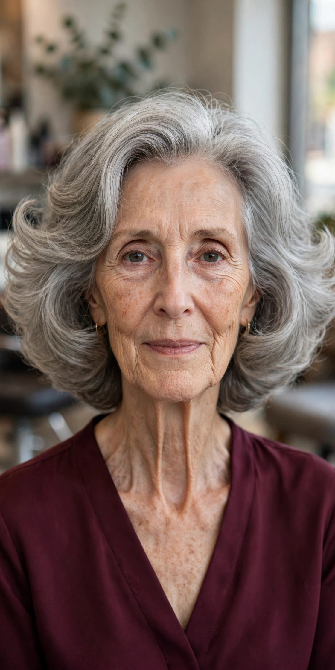Shoulder Layers With a Bouncy Blowout on a woman over 60 with a long face